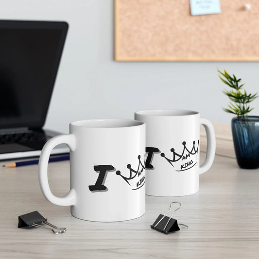 I Am King Ceramic Mug — Gift Mug with Crown Design (11oz) Leela's Ink