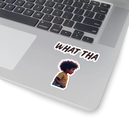 “What Tha” Kid Portrait Sticker — Kiss‑Cut Laptop Decal Leela's Ink