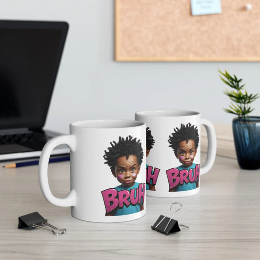 Bruh Kid Ceramic Mug – Funny Cartoon Character Coffee Cup (11oz) Leela's Ink