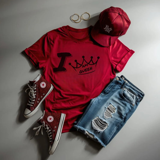 I Am Queen Crown Tee – Bold Empowerment Graphic Shirt Leela's Ink