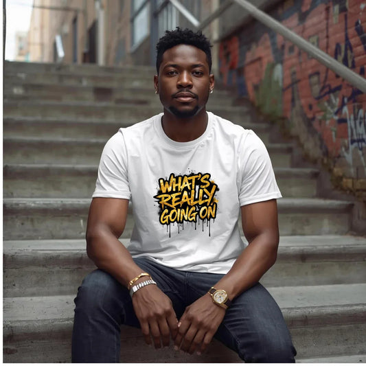 WHAT’S REALLY GOING ON — Gold Drip Graffiti Tee Leela's Ink