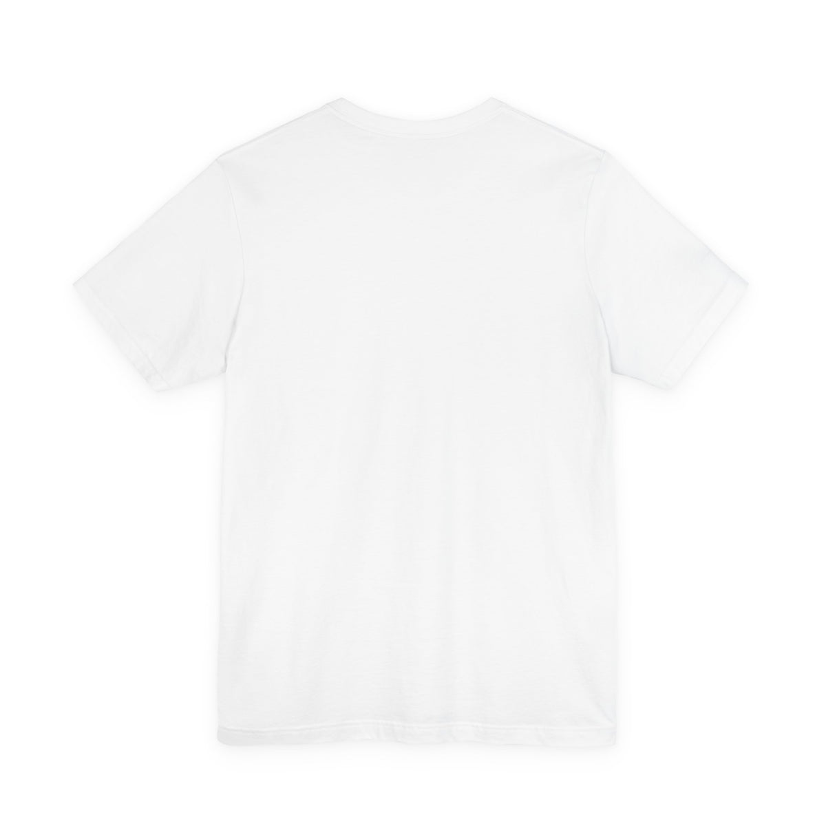 A plain white short-sleeve crewneck t-shirt shown from the back, laid flat against a solid white background.