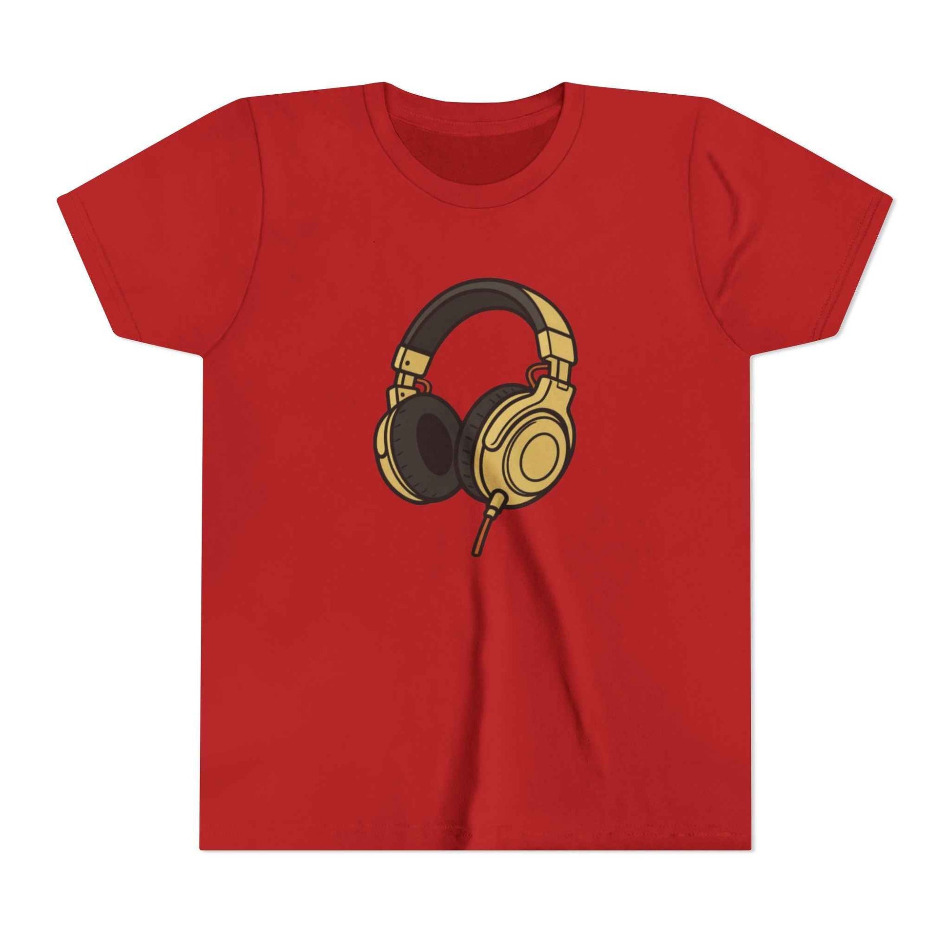 Kids Headphones Graphic Tee - Gold DJ Music T-Shirt for Boys & Girls