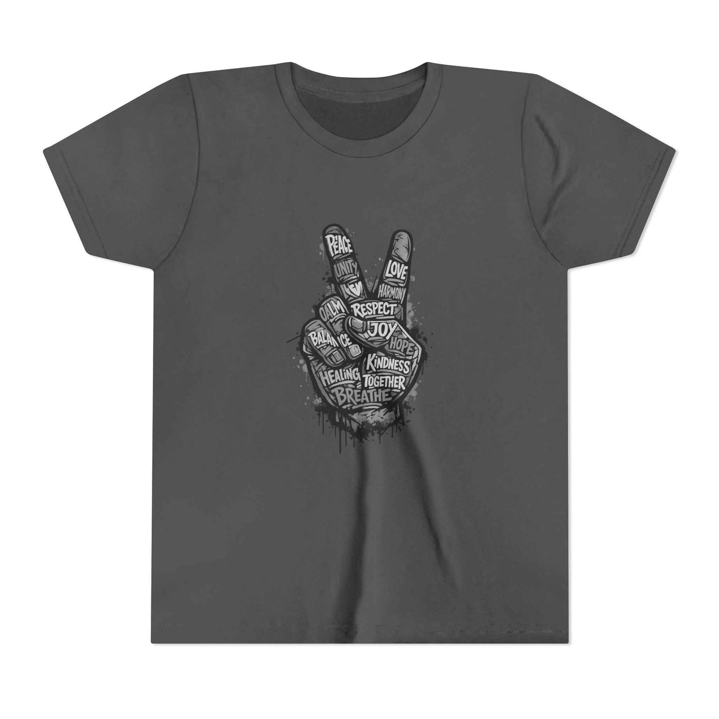 Youth Peace Sign Tee – Handwritten Words of Love & Respect Graphic