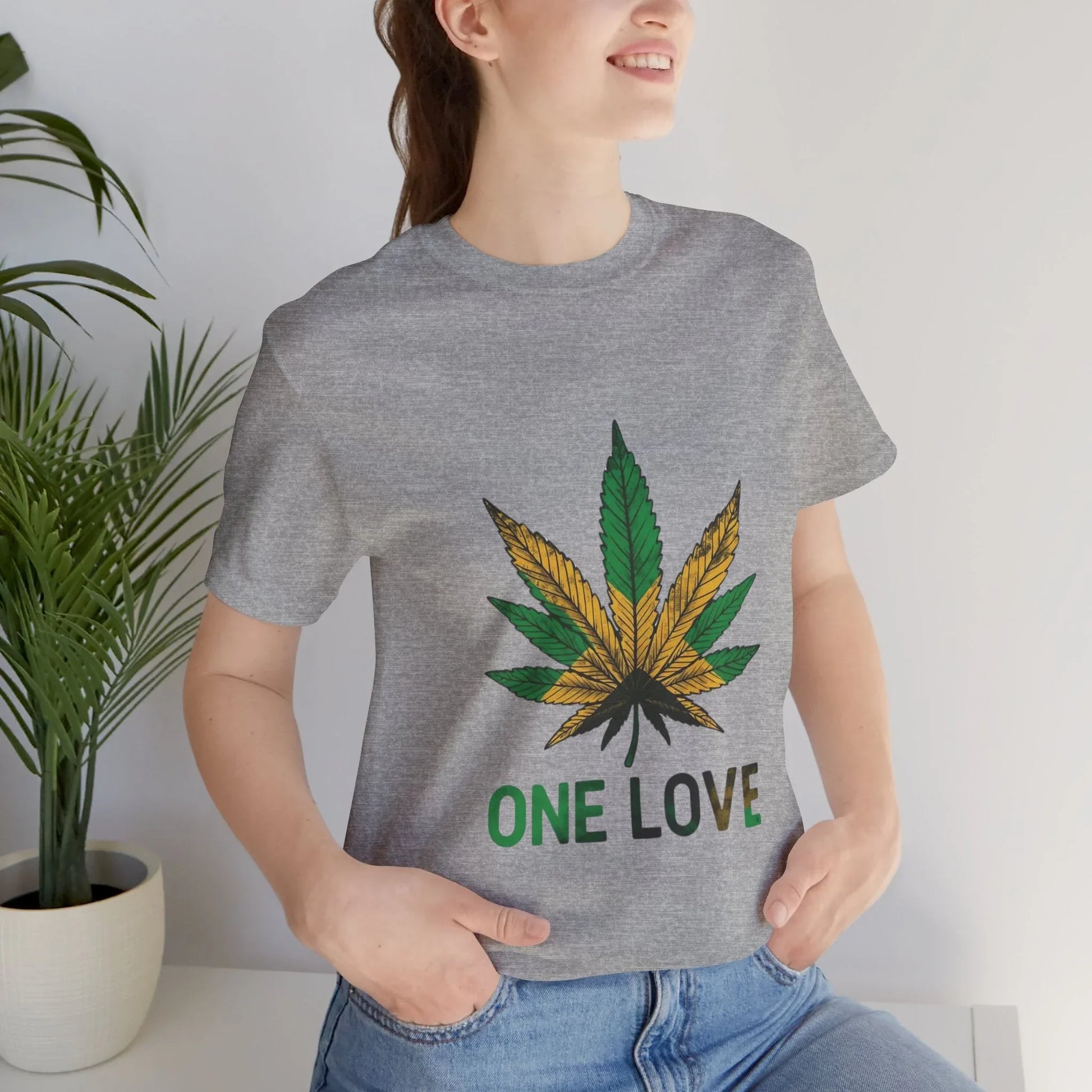One Love Cannabis Leaf Tee - Rasta Green/Gold Graphic T-Shirt Leela's Ink