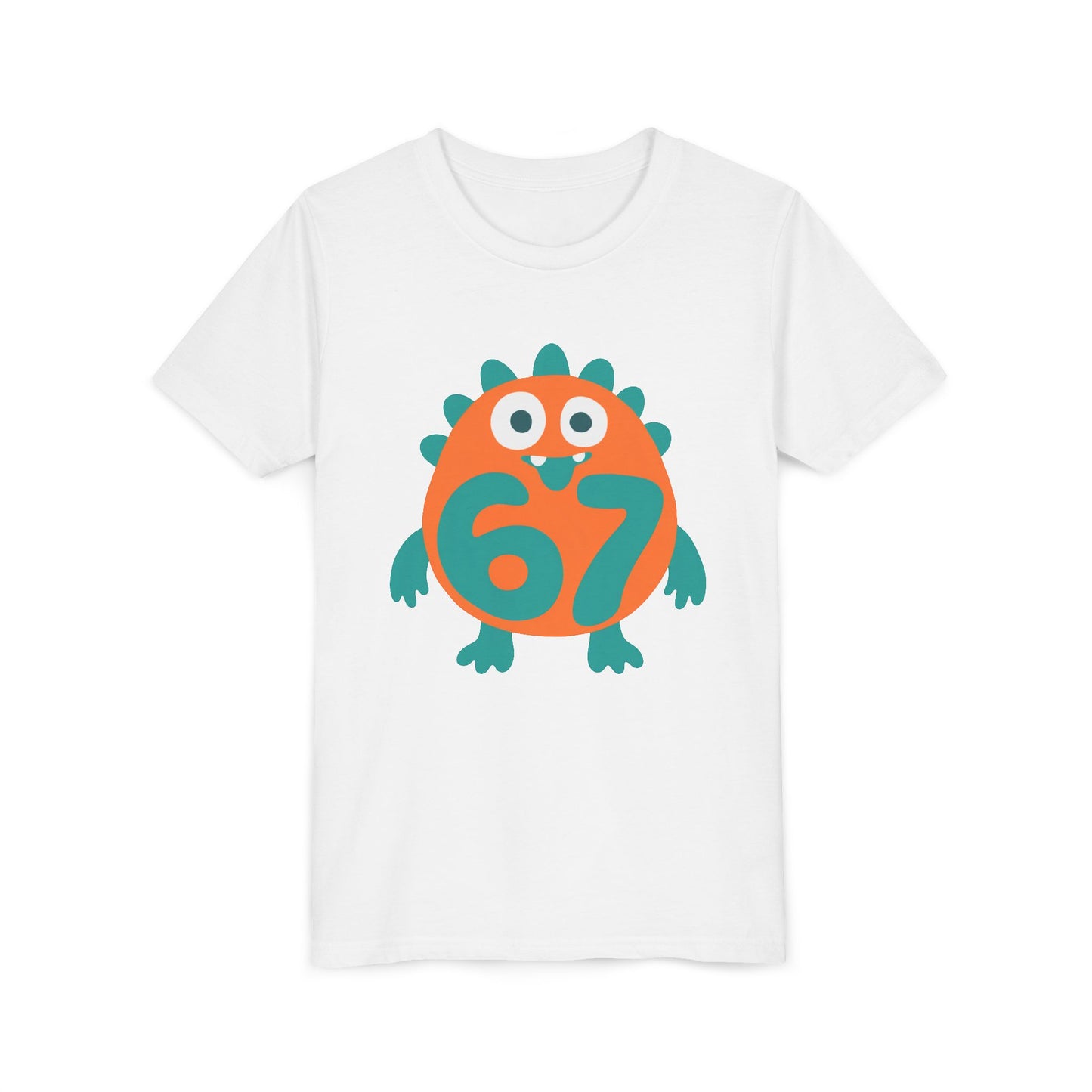 Kids 67 Monster Birthday Tee - Cute Orange & Teal Dino Shirt for Age 67 Celebration