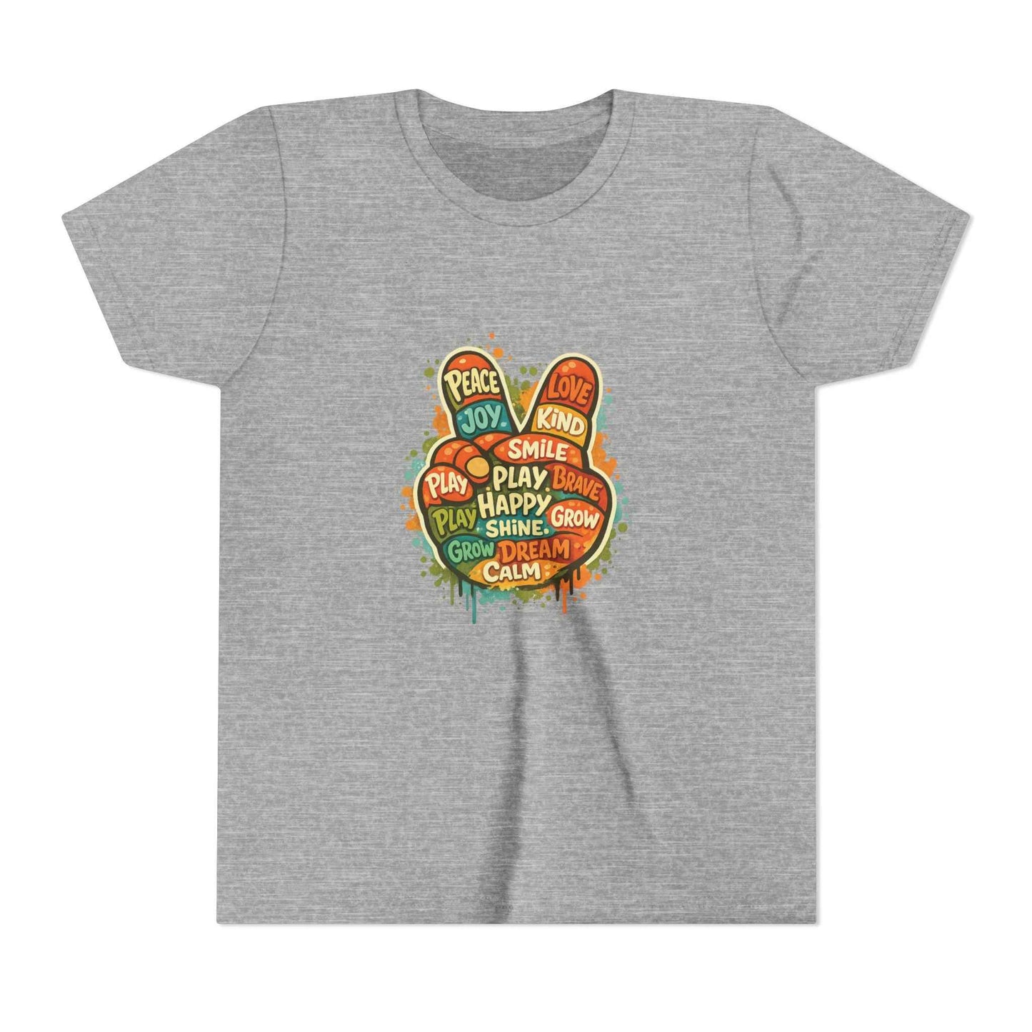Kids Peace Sign T-Shirt flat lay in Athletic Heather