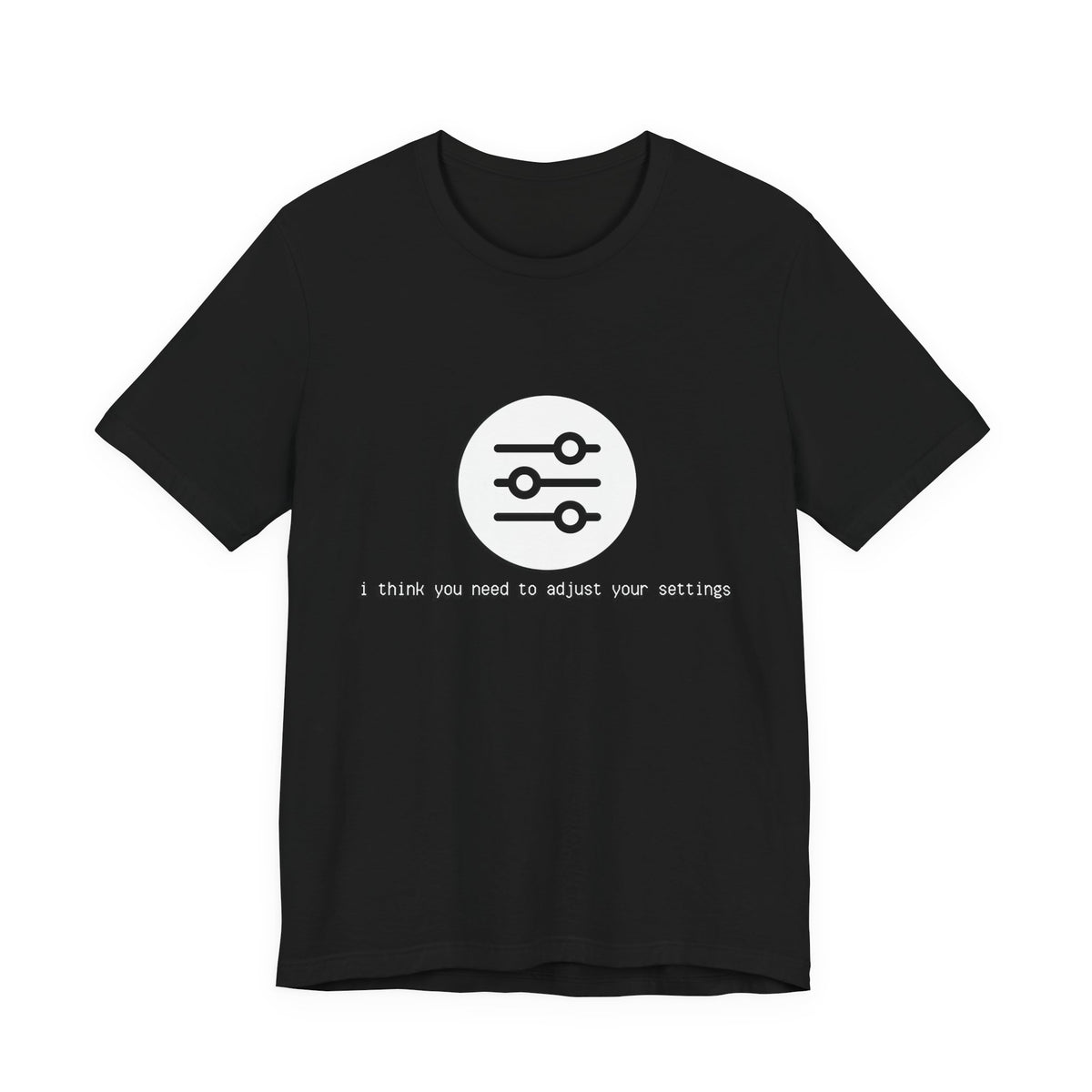Black, I think you need to adjust your settings tech graphic t-shirt with white slider icon, front view