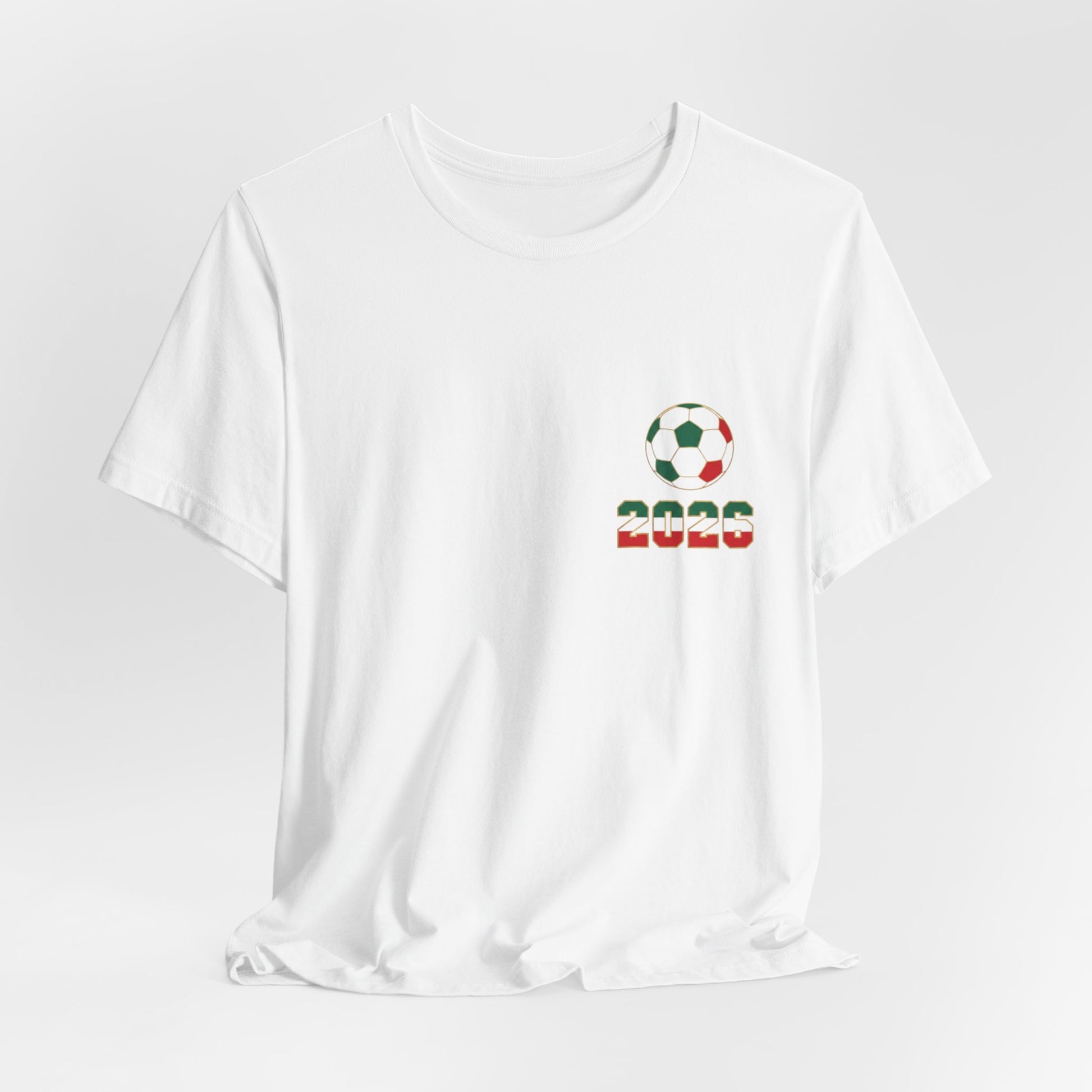 White El Tri soccer tee flat lay, alternate front view with chest logo
