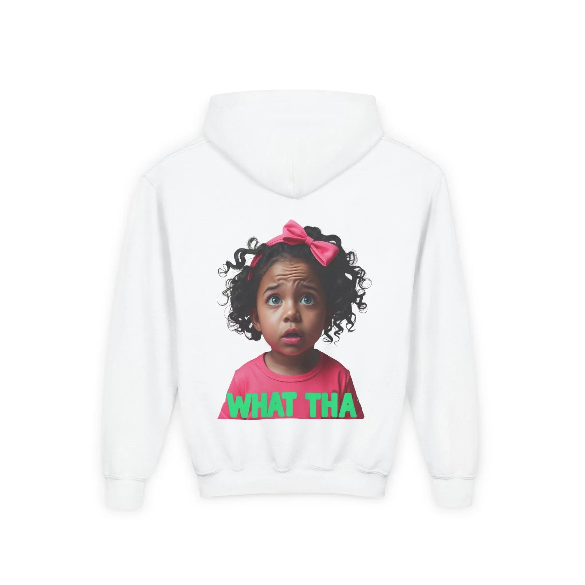 Youth Hoodie — "What Tha" Funny Kid Expression Graphic Pullover Printify