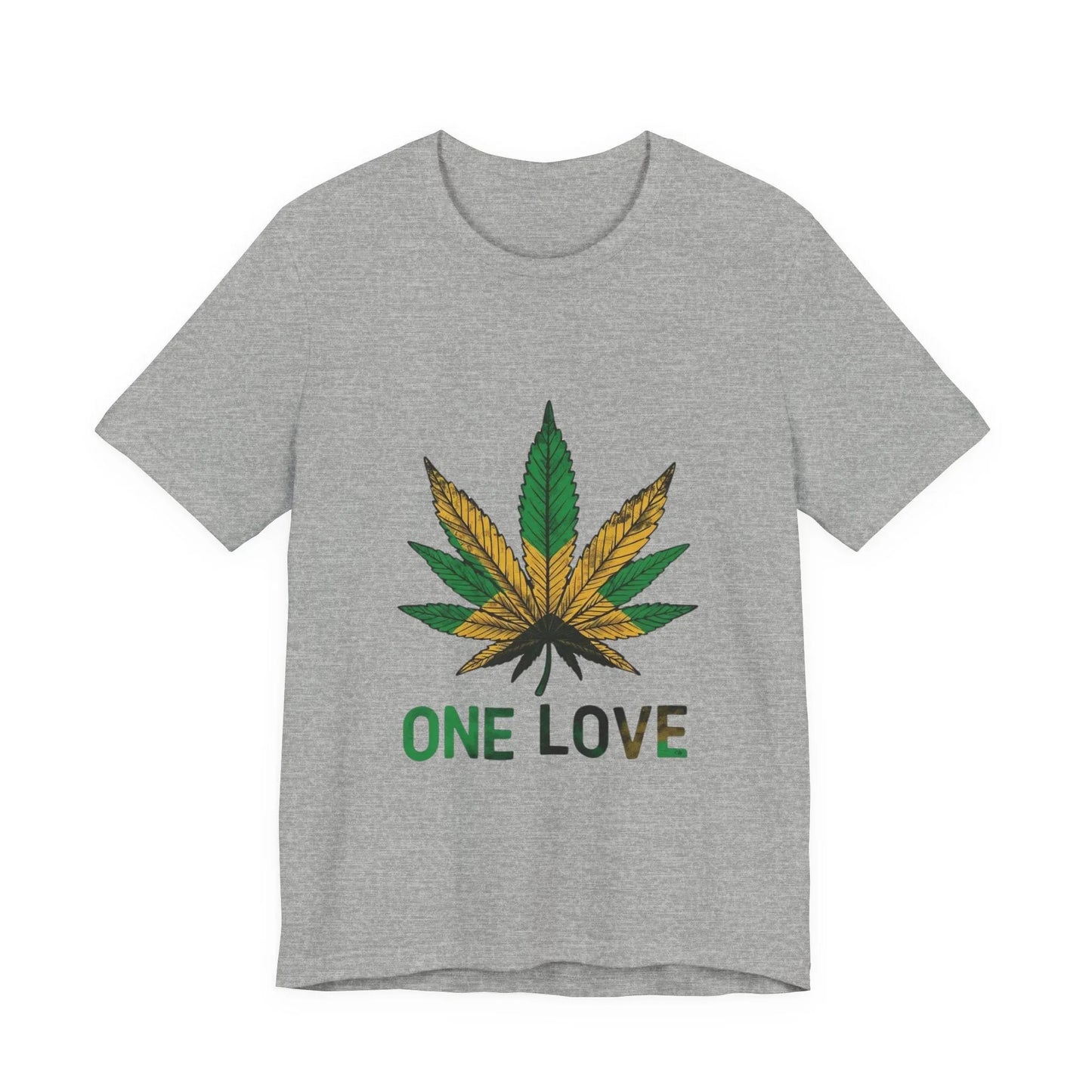 One Love Cannabis Leaf Tee - Rasta Green/Gold Graphic T-Shirt Leela's Ink