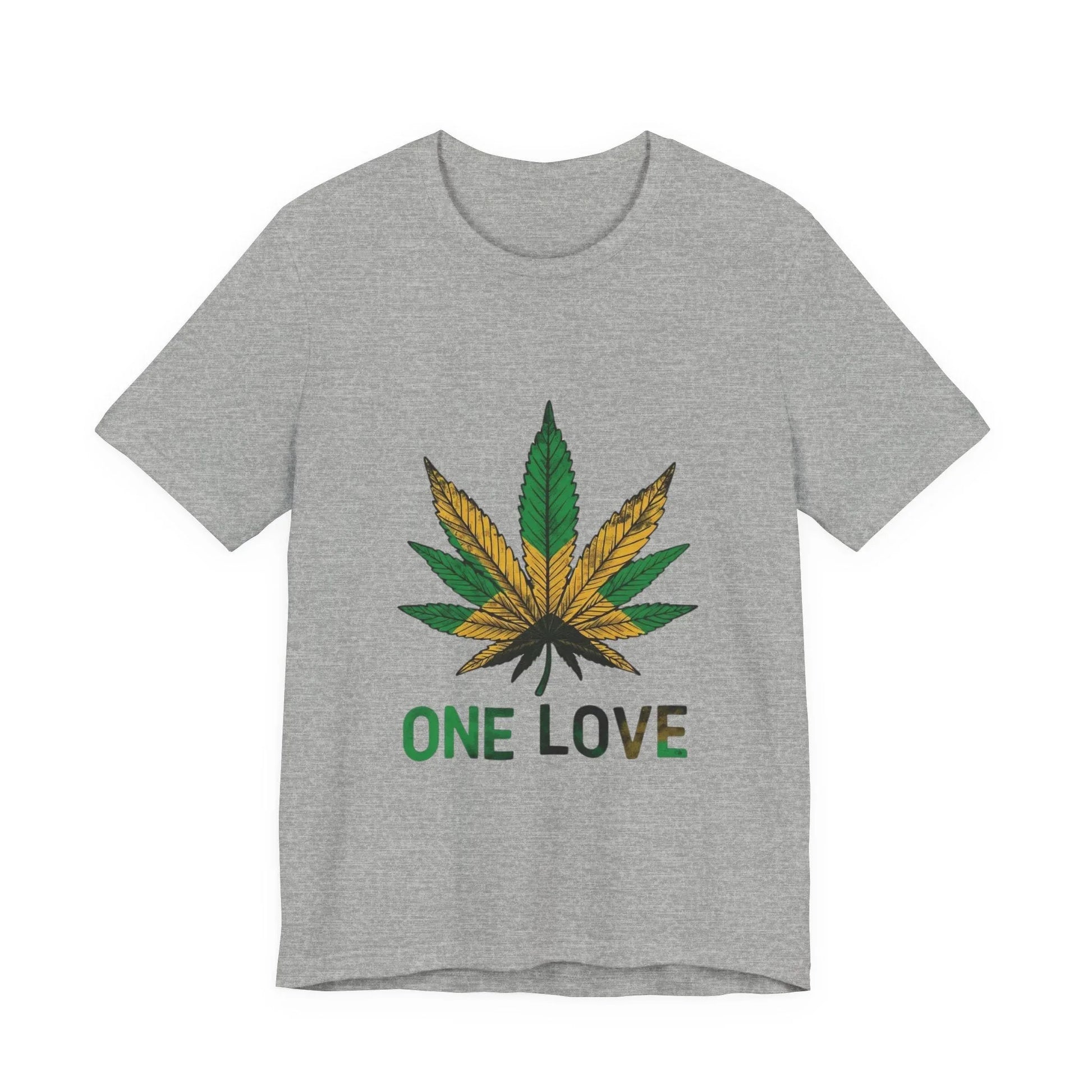 One Love Cannabis Leaf Tee - Rasta Green/Gold Graphic T-Shirt Leela's Ink