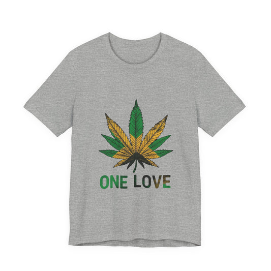 One Love Cannabis Leaf Tee - Rasta Green/Gold Graphic T-Shirt