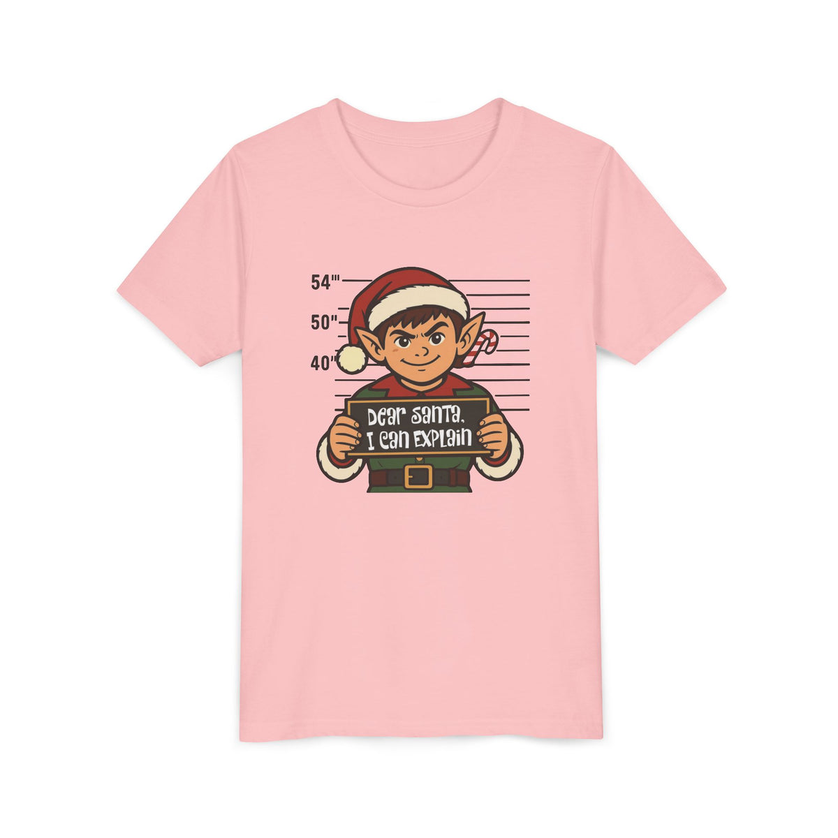 Pink Dear Santa I Can Explain kids Christmas elf t-shirt, front view