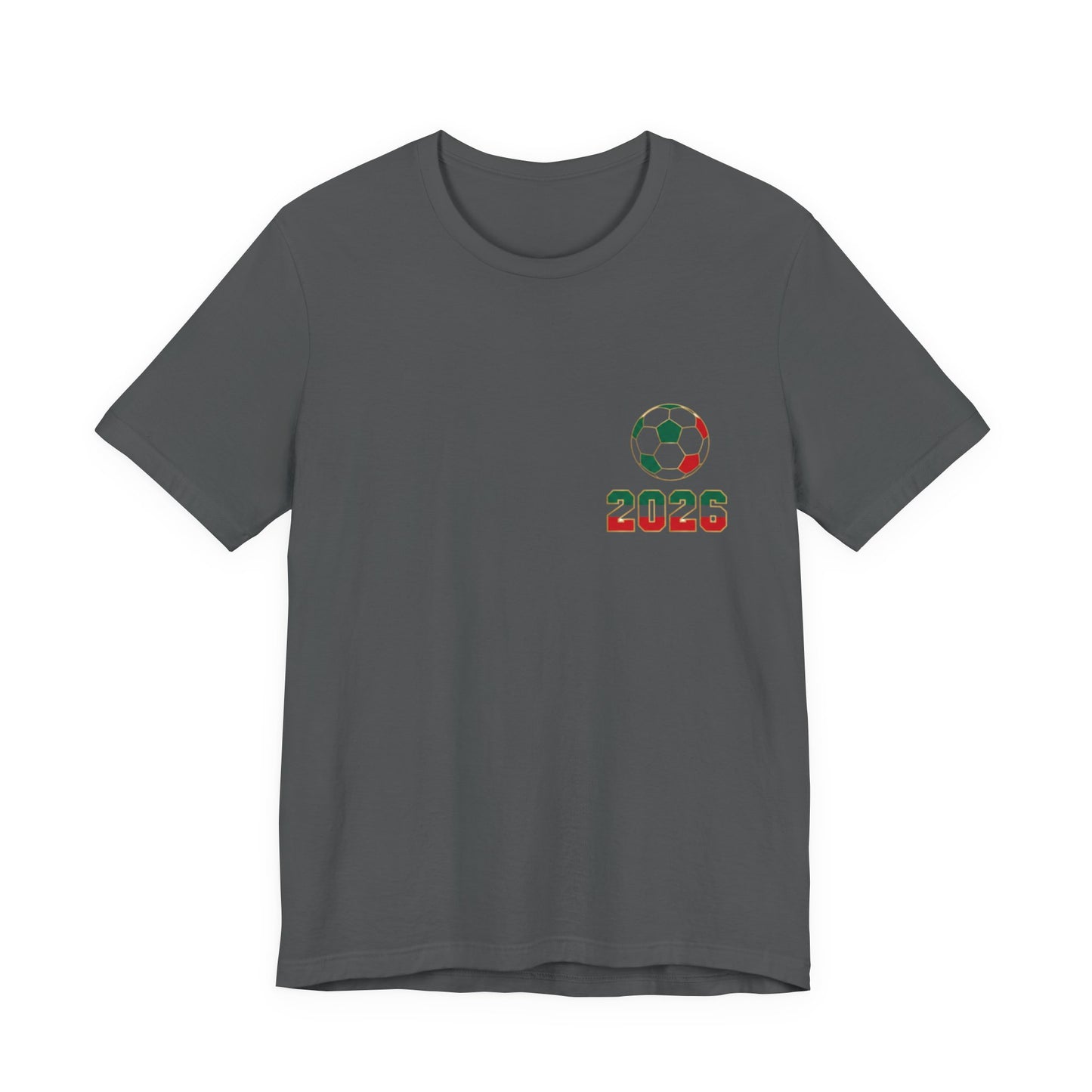 Charcoal El Tri soccer tee flat lay, front view with left chest logo
