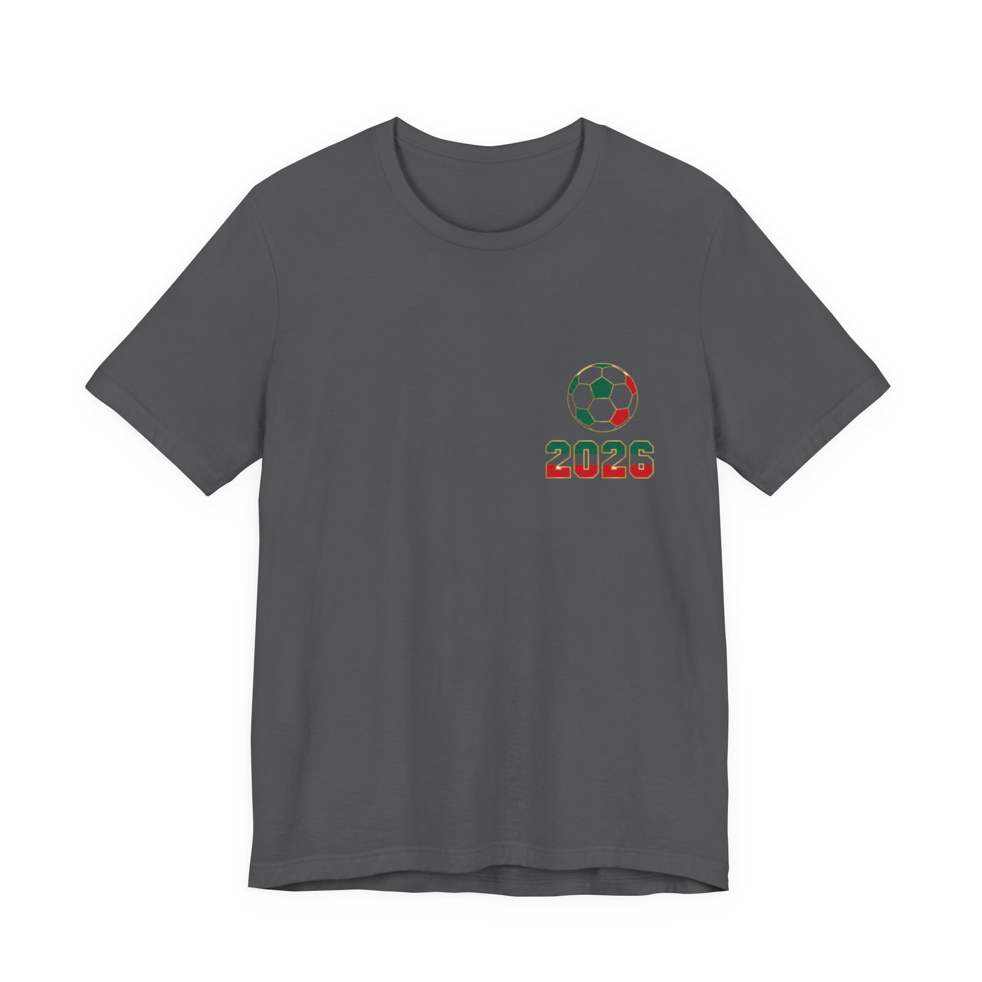 Charcoal El Tri soccer tee flat lay, front view with left chest logo
