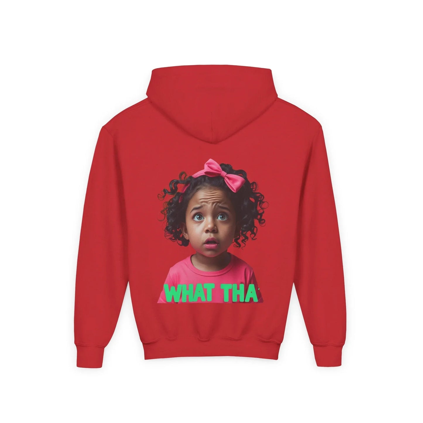 Youth Hoodie — "What Tha" Funny Kid Expression Graphic Pullover Printify