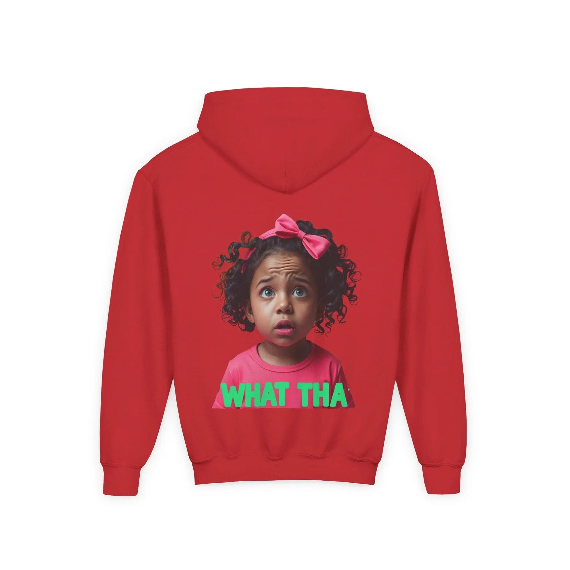 Youth Hoodie — "What Tha" Funny Kid Expression Graphic Pullover Printify