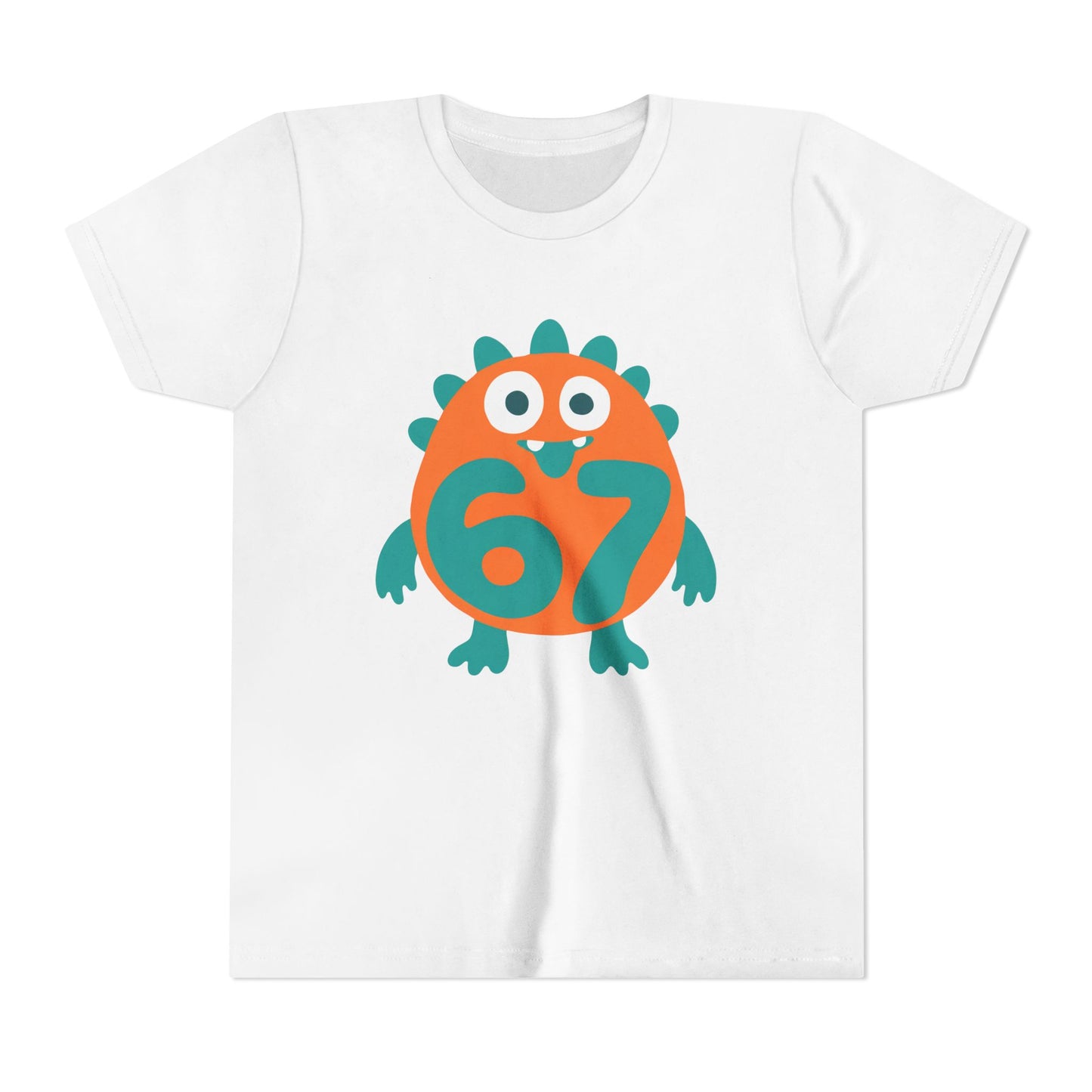 Kids 67 Monster Birthday Tee - Cute Orange & Teal Dino Shirt for Age 67 Celebration