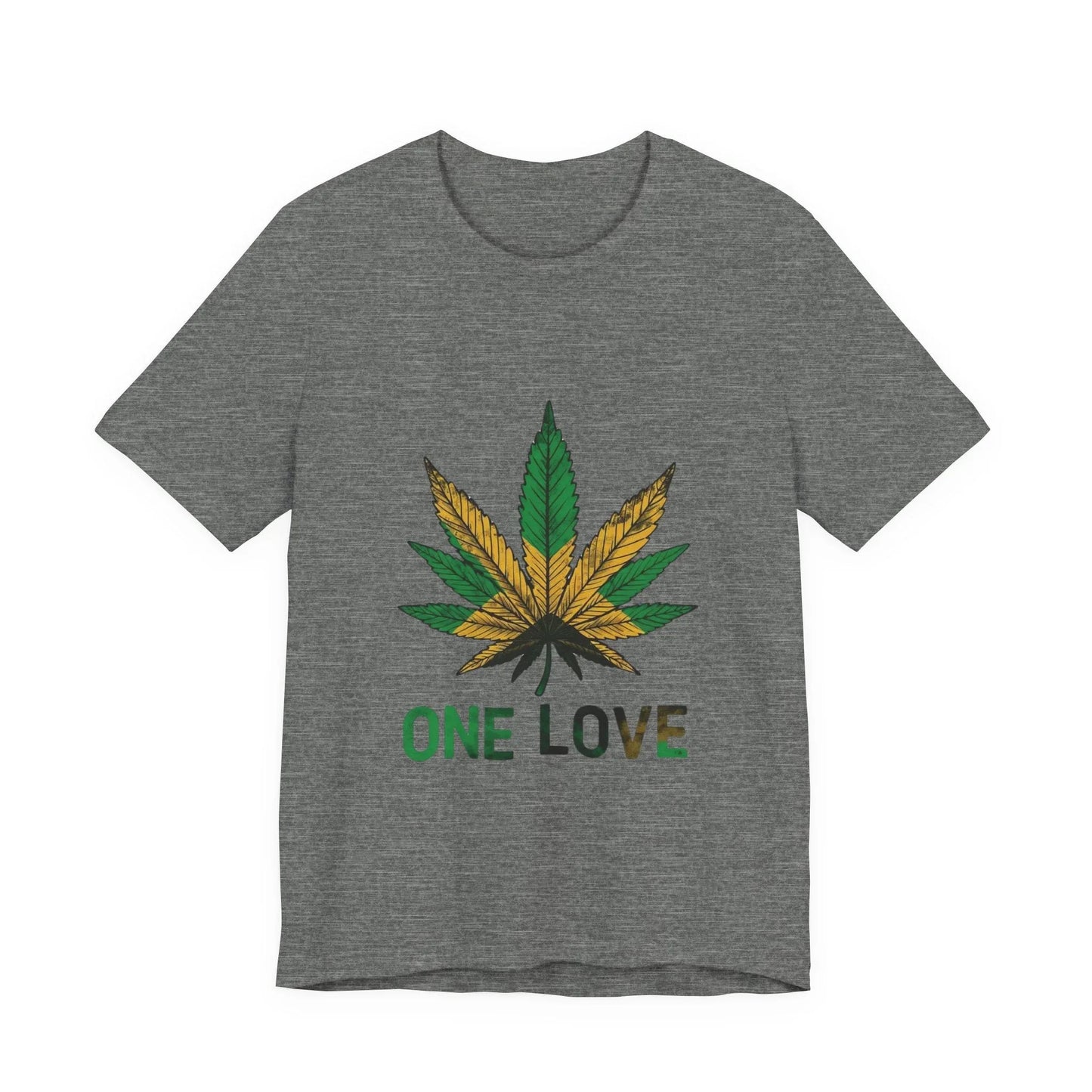 One Love Cannabis Leaf Tee - Rasta Green/Gold Graphic T-Shirt Leela's Ink