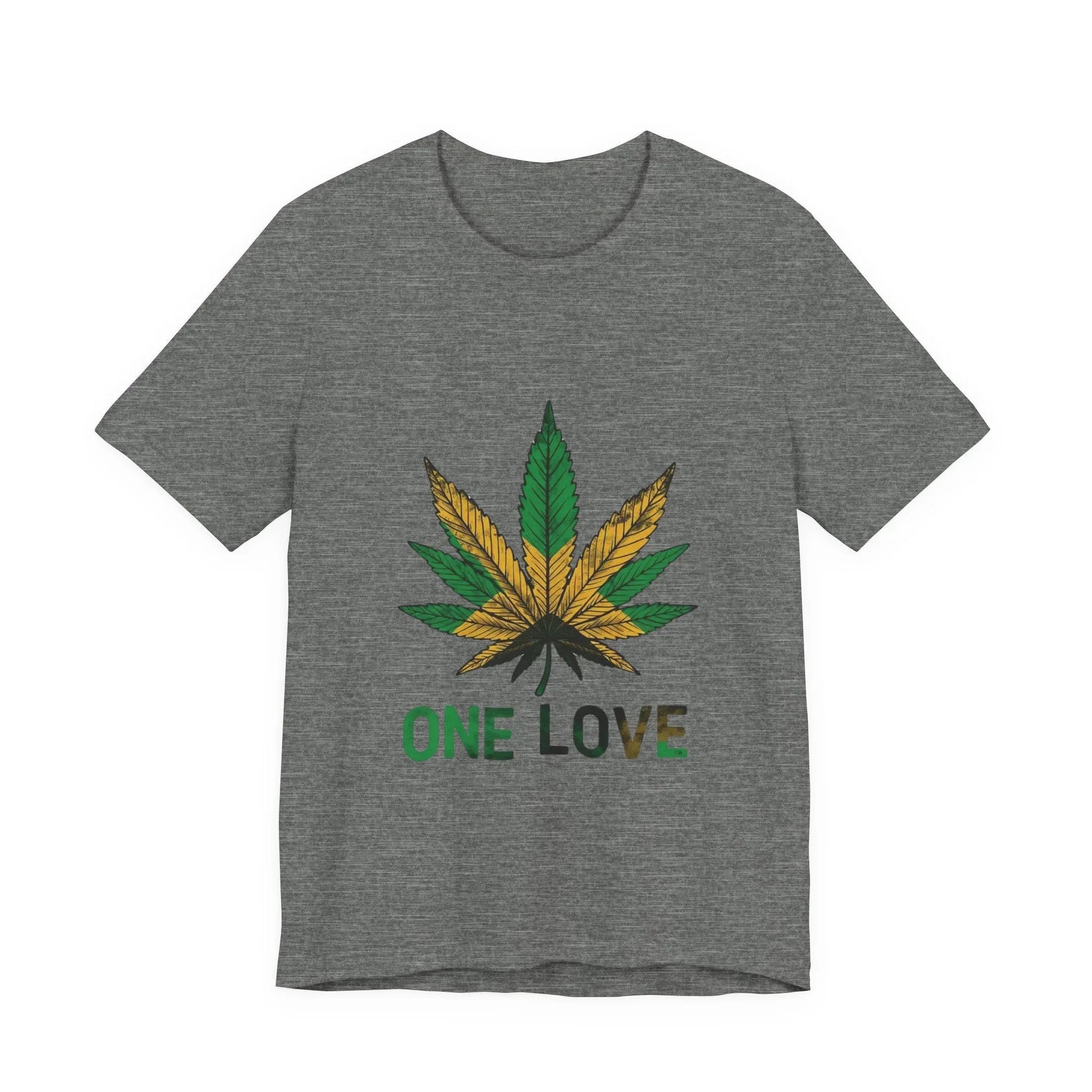 One Love Cannabis Leaf Tee - Rasta Green/Gold Graphic T-Shirt Leela's Ink