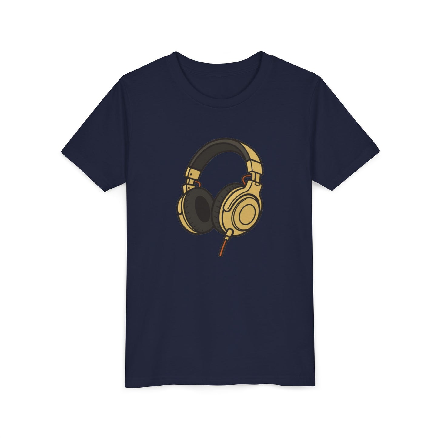 Kids Headphones Graphic Tee - Gold DJ Music T-Shirt for Boys & Girls