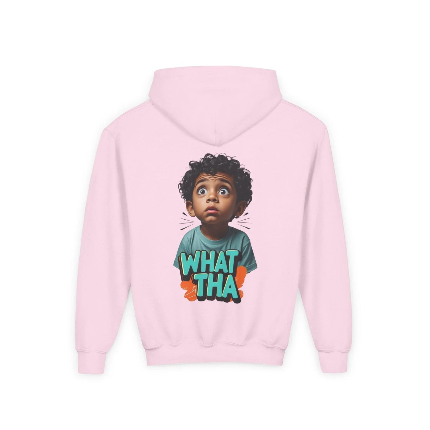 Youth Hoodie — Cute Kid Illustration "What Tha" Graphic Sweatshirt Printify