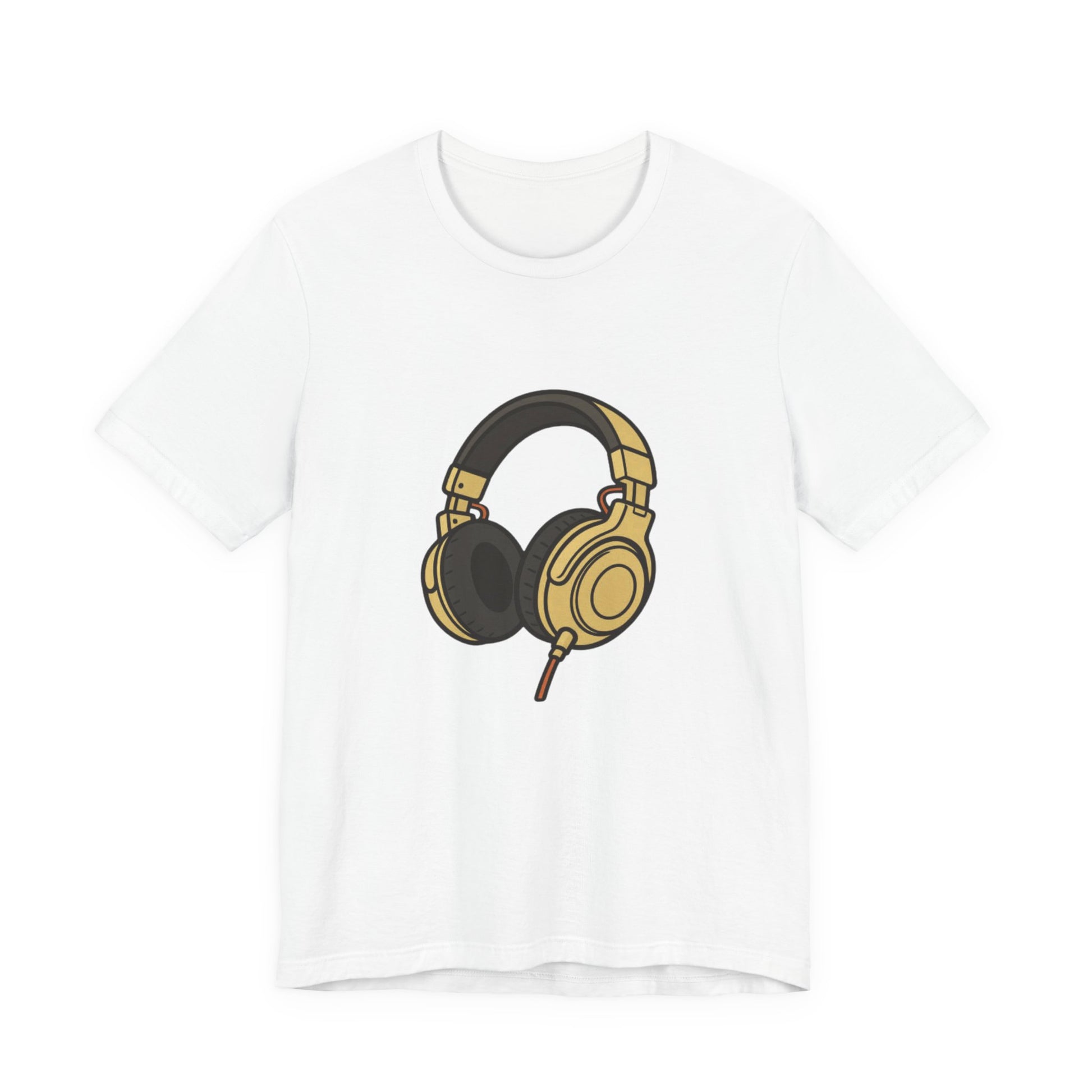 Adult Unisex Headphones Graphic T-Shirt flat lay in White