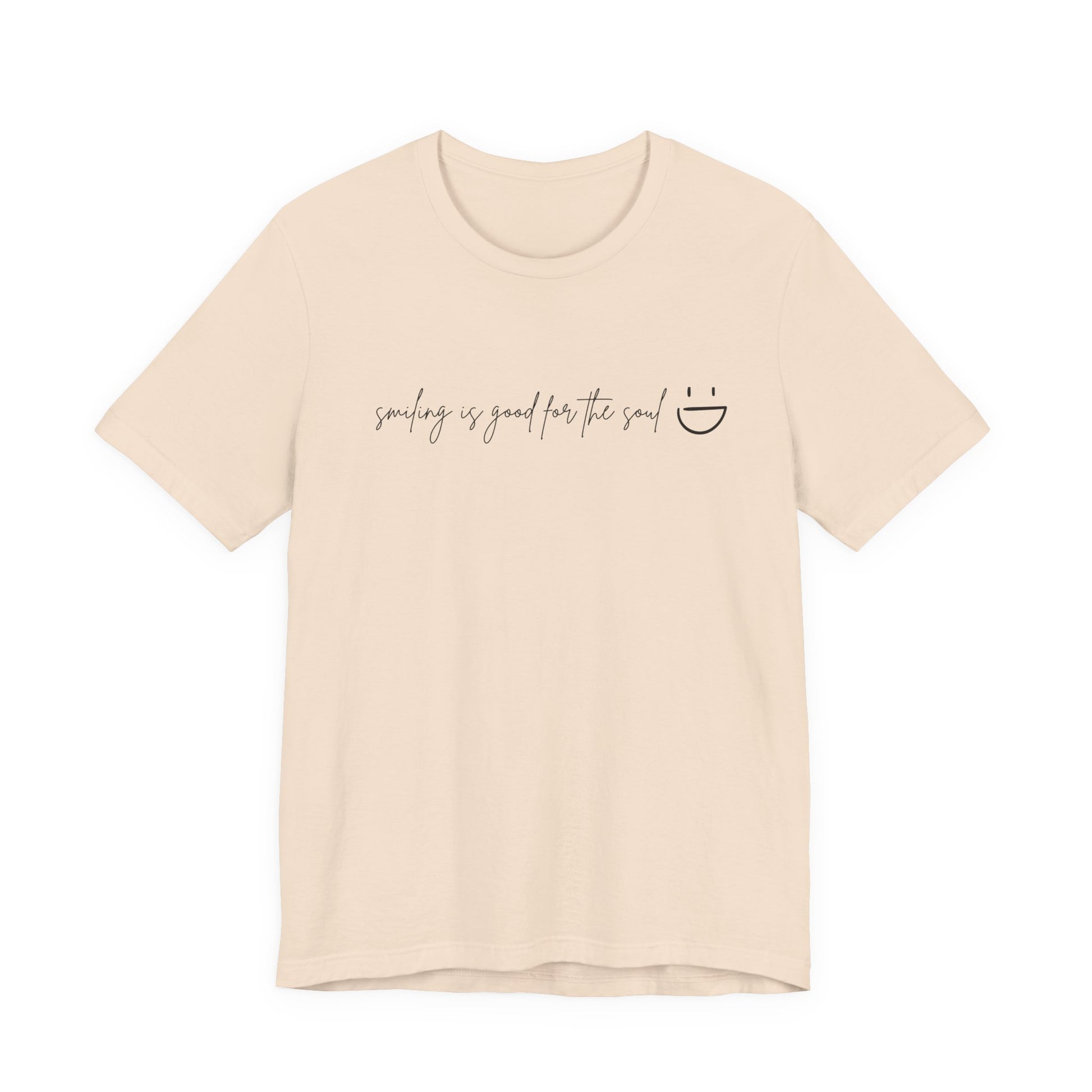 Soft Cream Smiling Is Good for the Soul women's graphic tee – Leela's Ink minimalist smiley script tee sizes S–3XL

