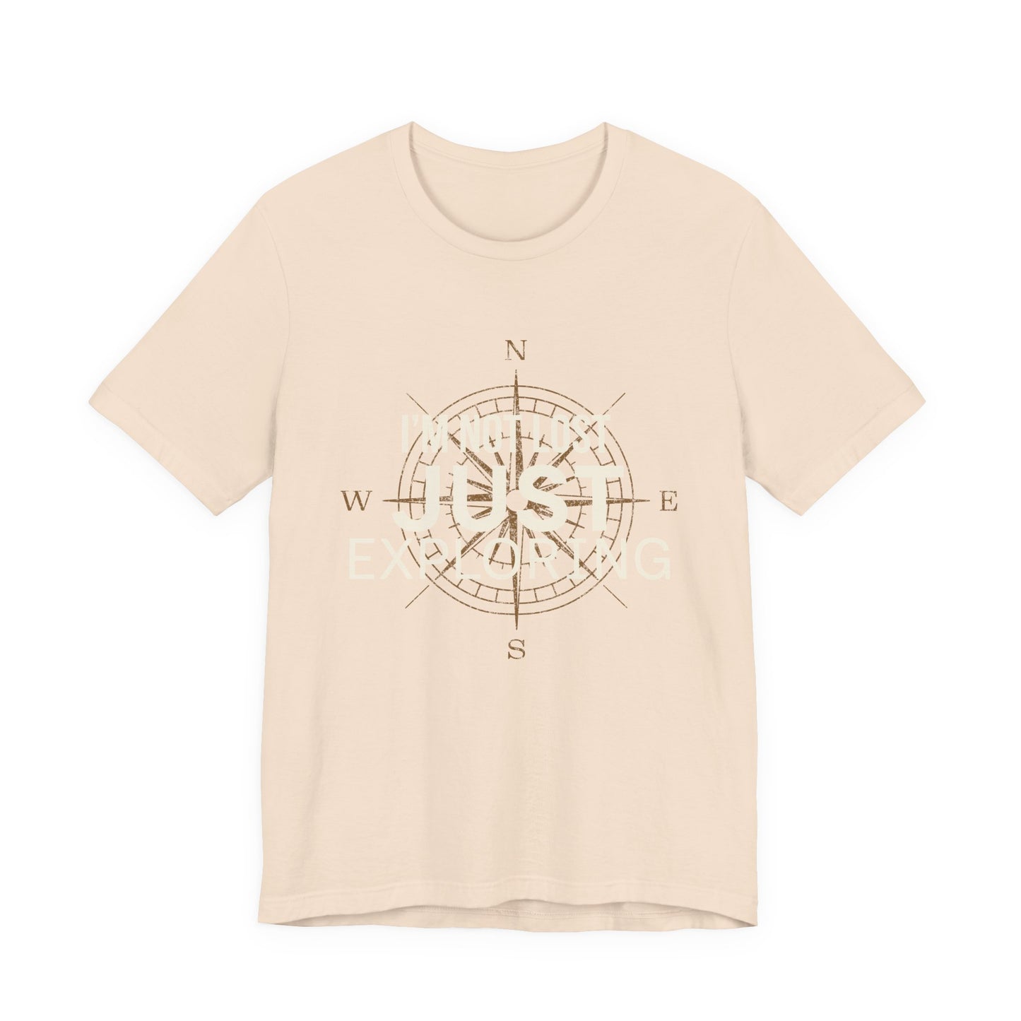 Compass Rose vintage nautical t-shirt in cream — unisex travel graphic tee, front view