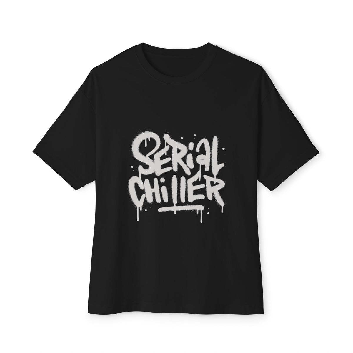 Serial Chiller oversized boxy graphic t-shirt in black — graffiti drip print streetwear tee by Leela's Ink