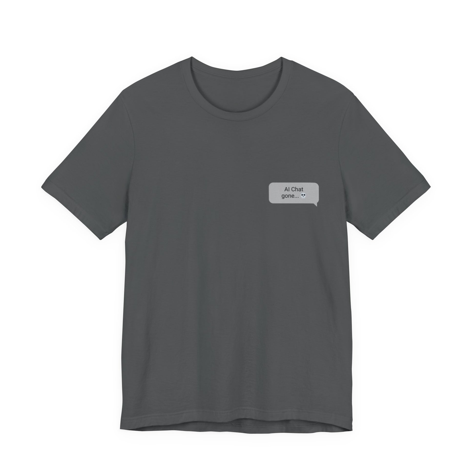 Am I Overthinking graphic tee flat lay in asphalt gray with left chest chat bubble print
