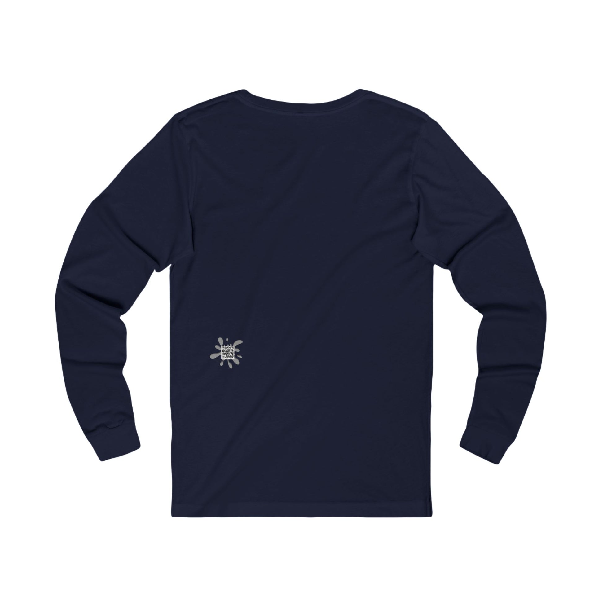 I'm Not Lost Just Exploring navy long sleeve tee — back view featuring QR code graphic
