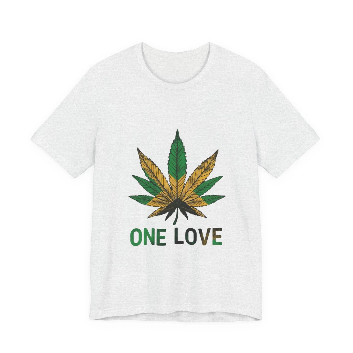 One Love Cannabis Leaf Tee - Rasta Green/Gold Graphic T-Shirt Leela's Ink