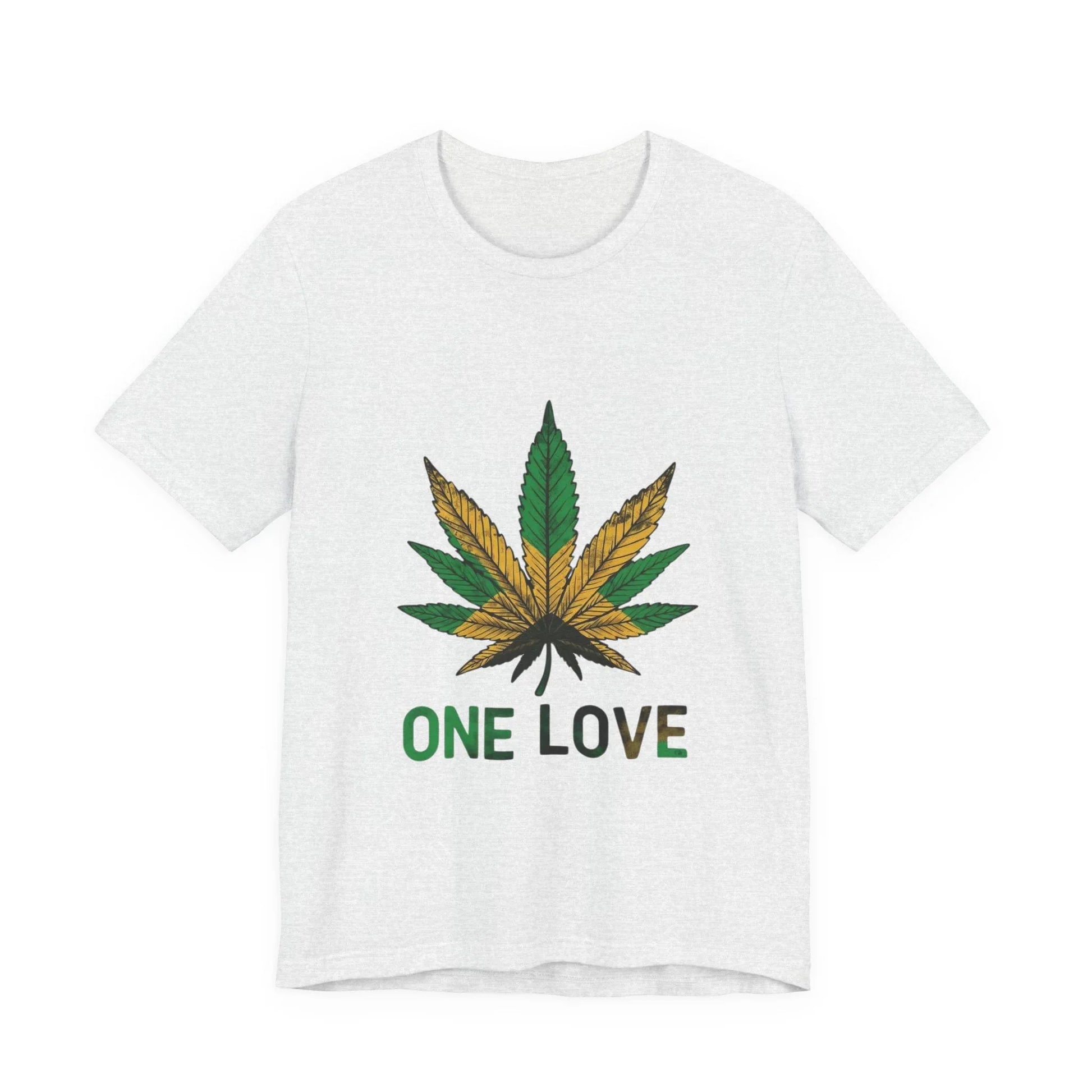 One Love Cannabis Leaf Tee - Rasta Green/Gold Graphic T-Shirt Leela's Ink