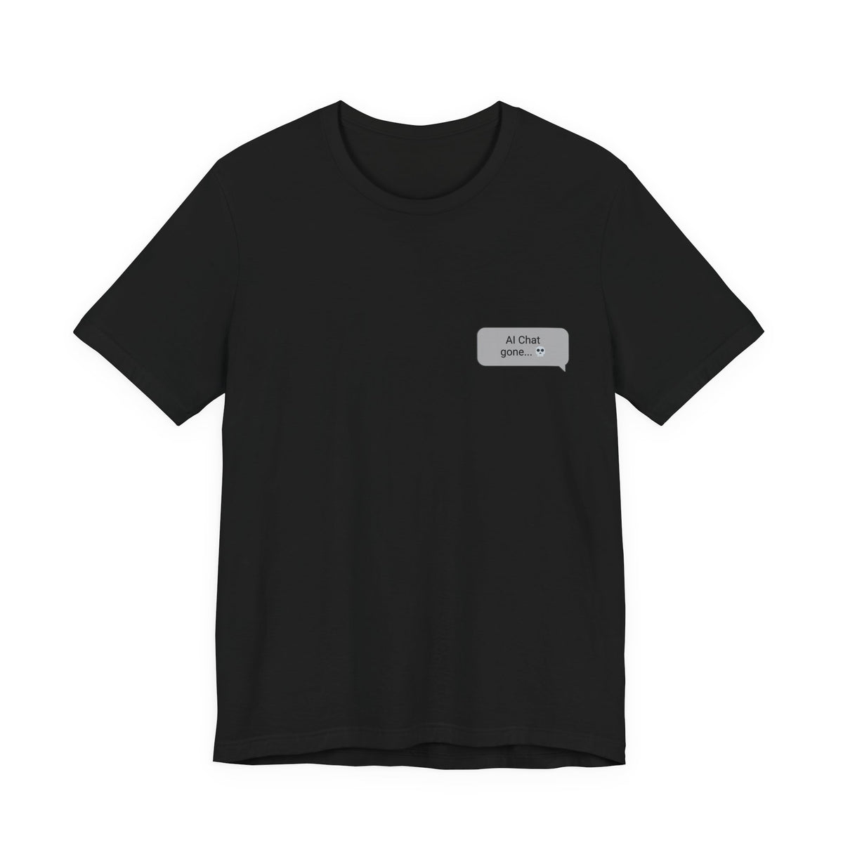 Is This a Good Idea graphic tee flat lay in black with left chest chat bubble print
