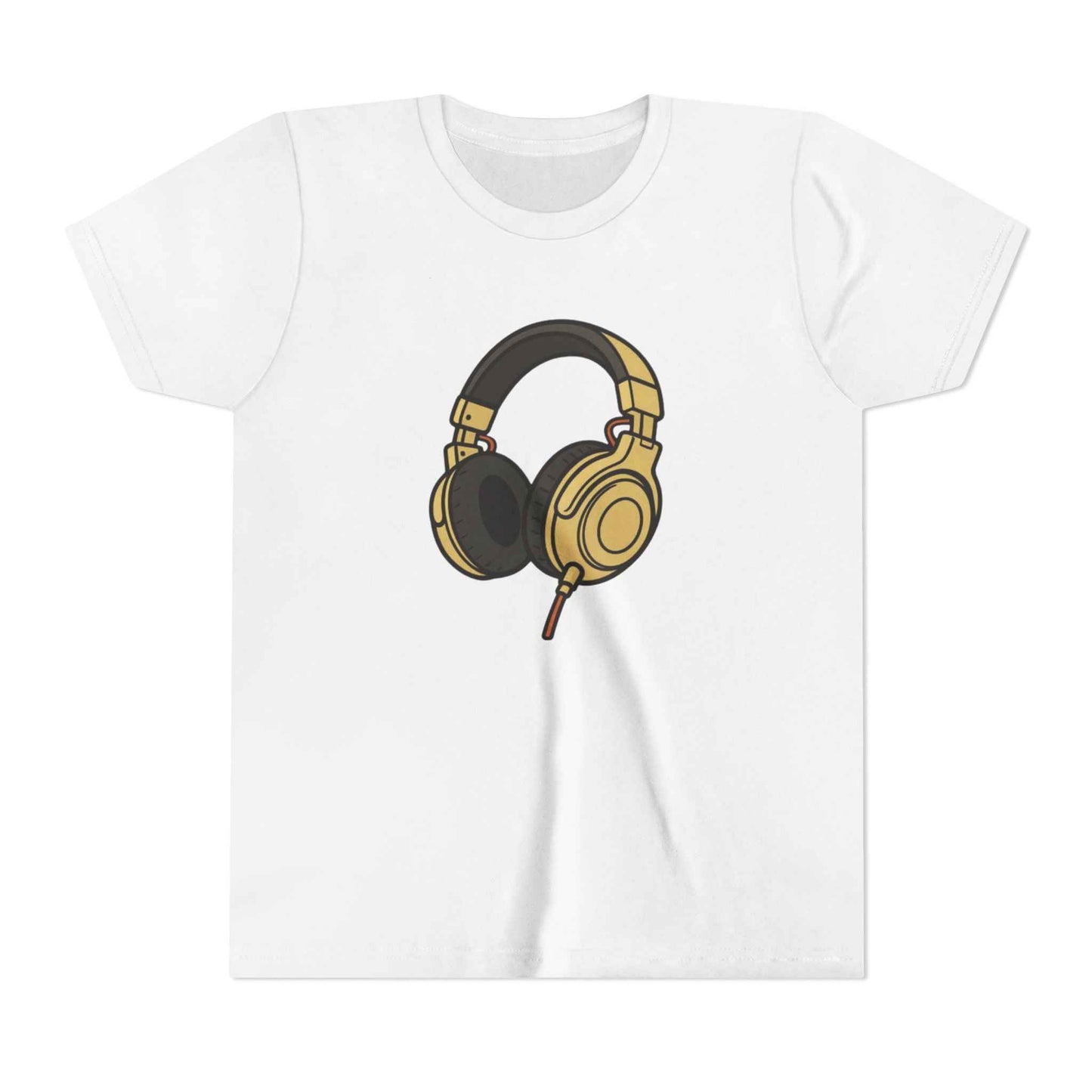Kids Headphones Graphic Tee - Gold DJ Music T-Shirt for Boys & Girls