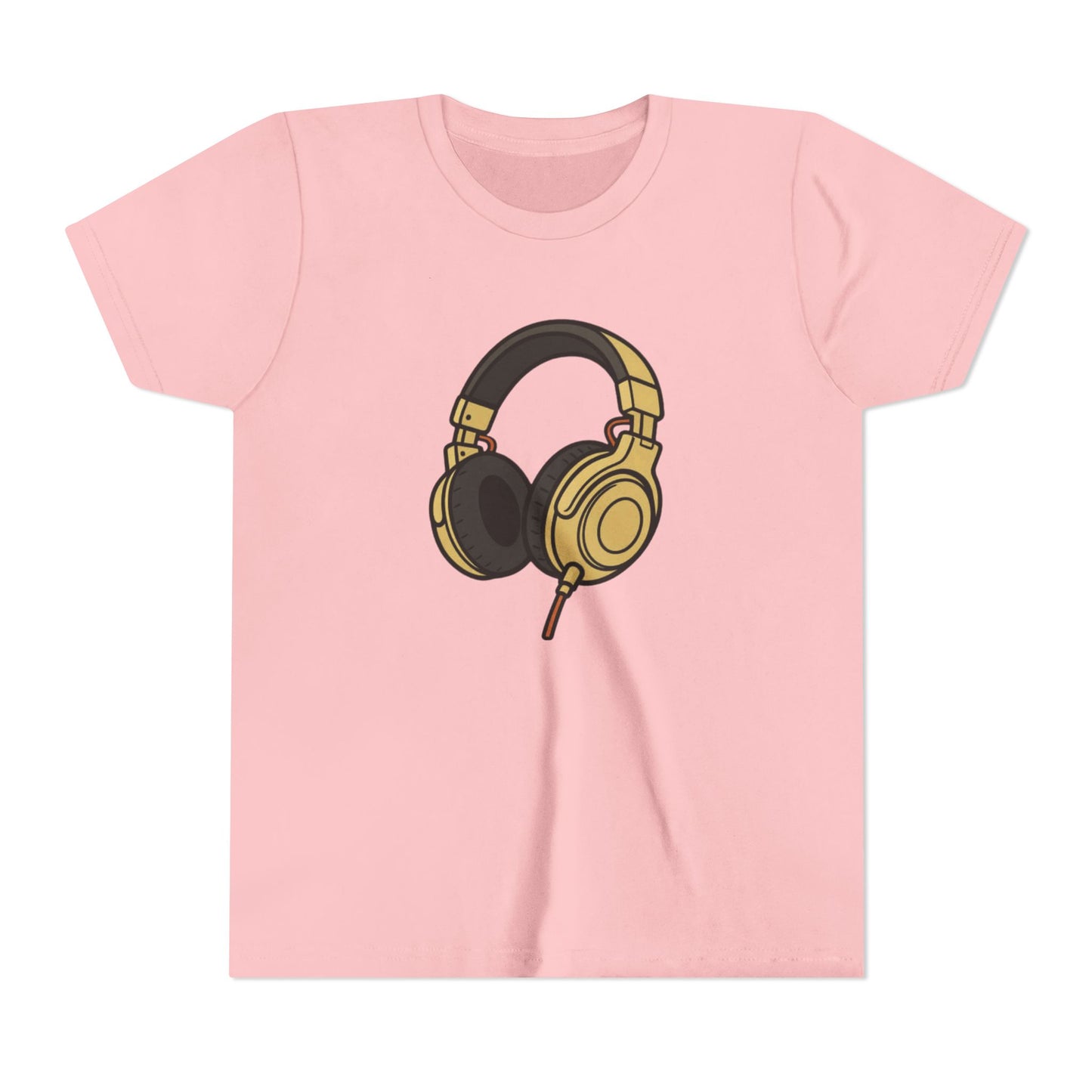 Kids Headphones Graphic Tee - Gold DJ Music T-Shirt for Boys & Girls