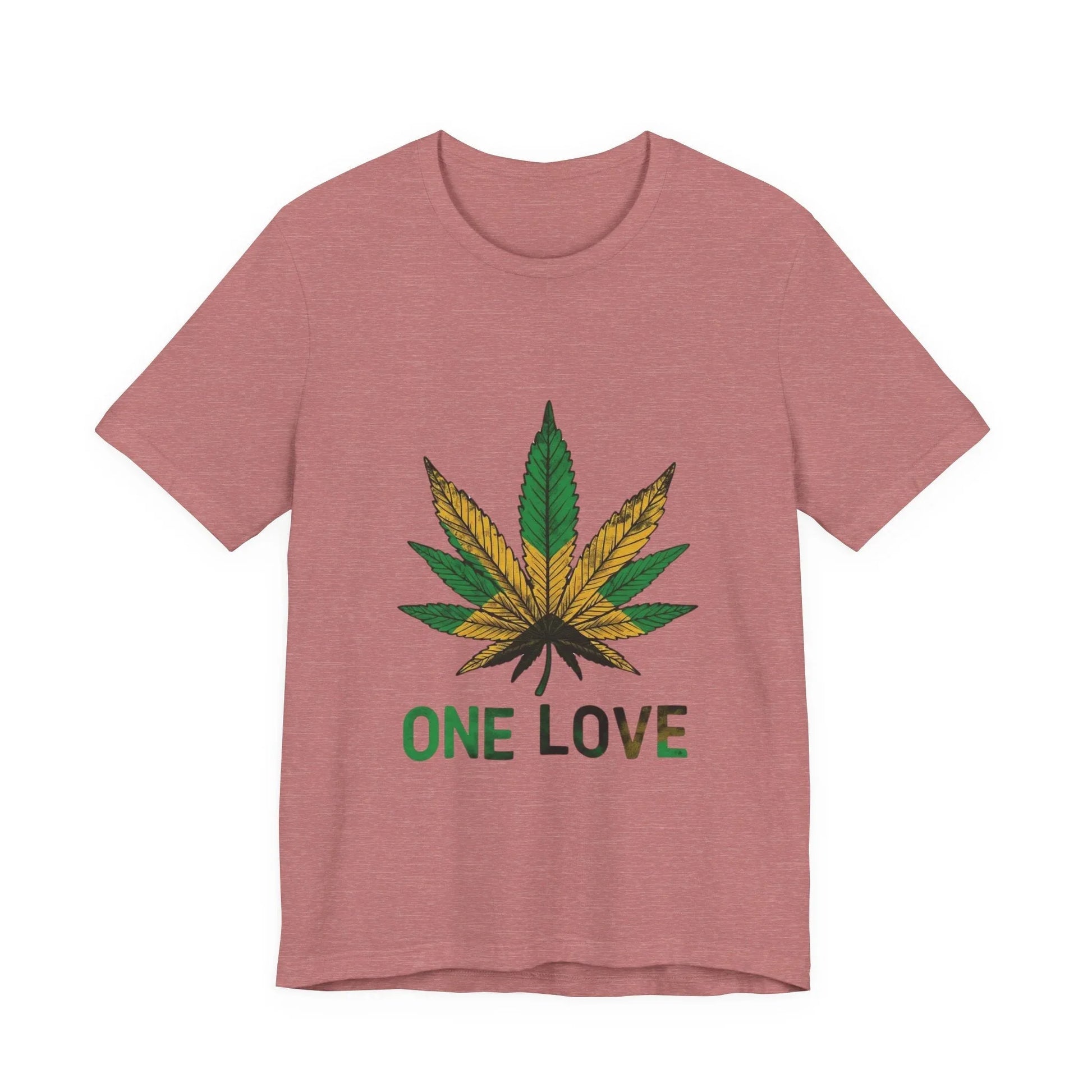 One Love Cannabis Leaf Tee - Rasta Green/Gold Graphic T-Shirt Leela's Ink