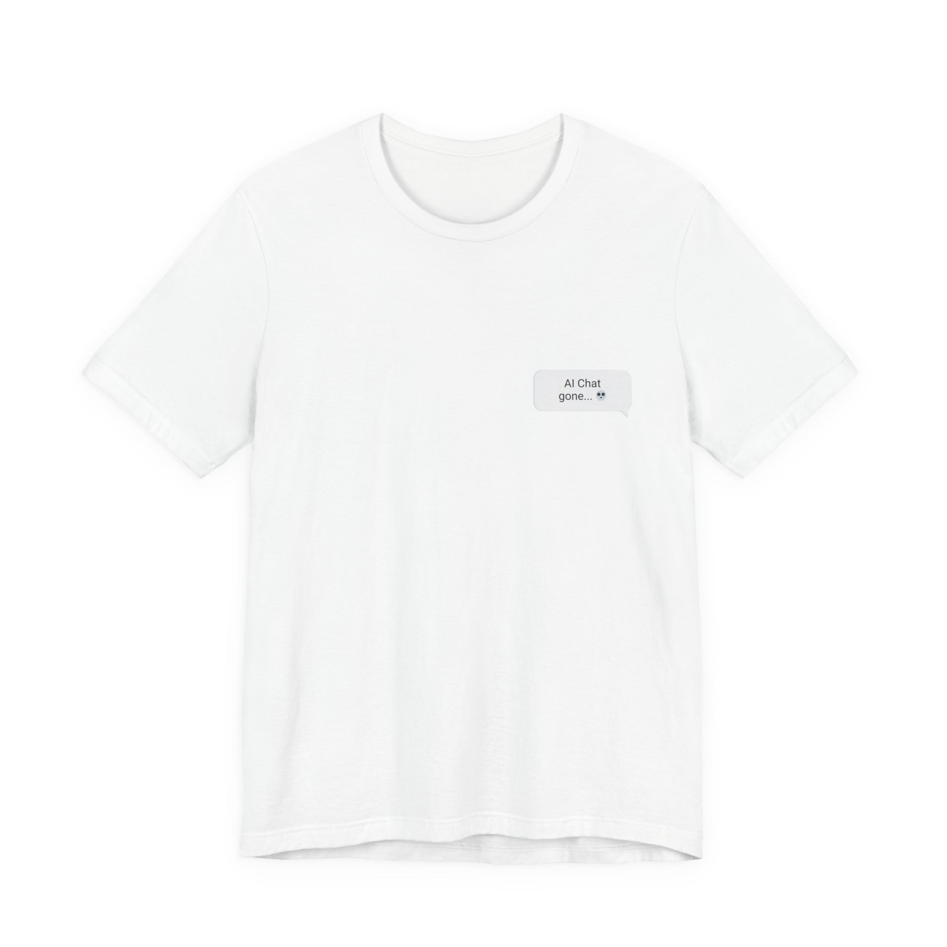 Help Me Be Normal AI chat graphic tee in white with left chest bubble print
