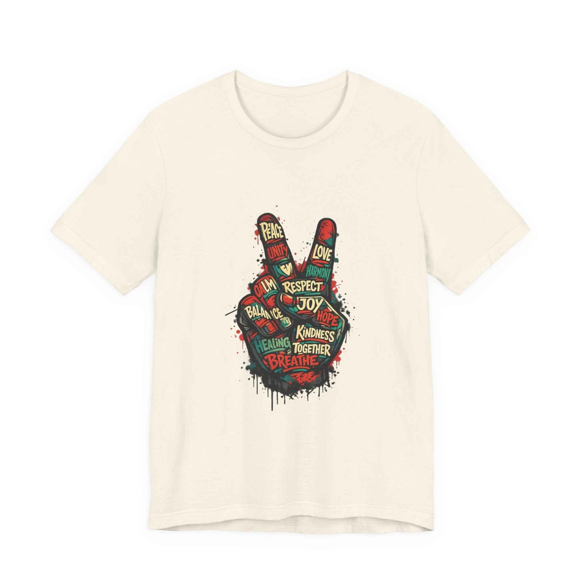 Natural cream Adult Peace Sign t-shirt flat lay, front view
