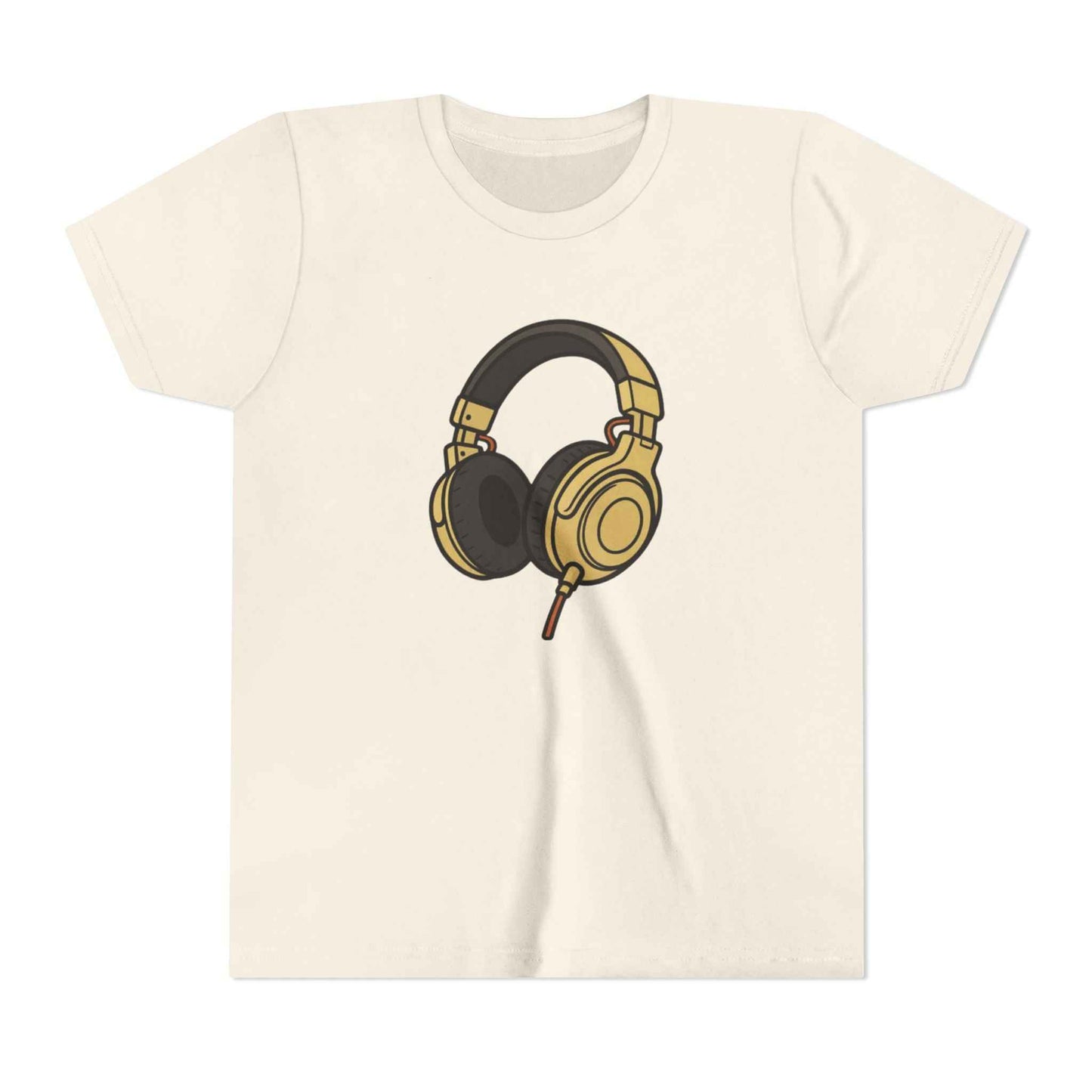 Kids Headphones Graphic Tee - Gold DJ Music T-Shirt for Boys & Girls