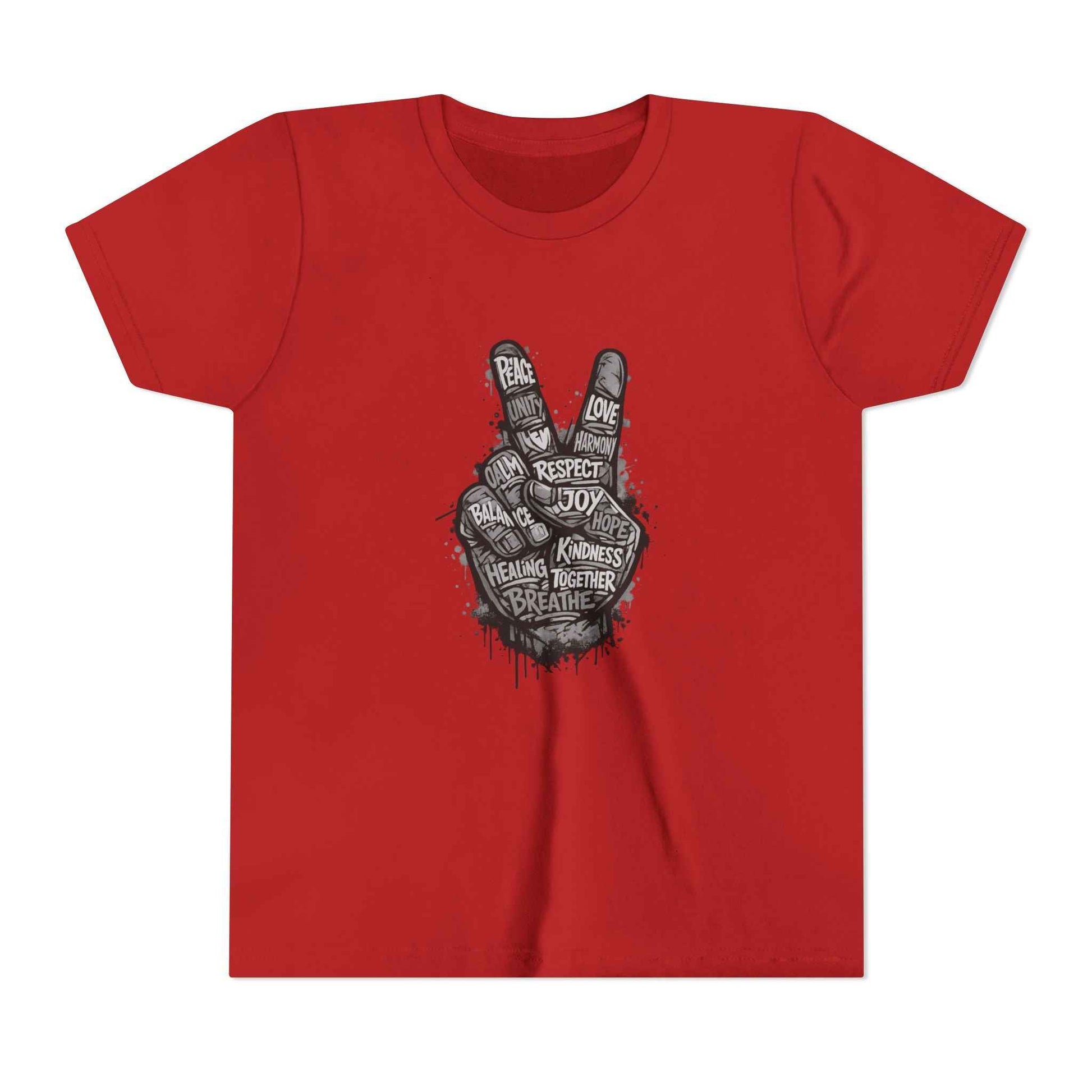 Youth Peace Sign Tee – Handwritten Words of Love & Respect Graphic
