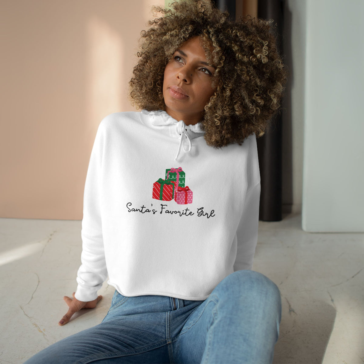 Santa's Favorite Girl Cropped Hoodie — Festive Christmas Gift Sweatshirt