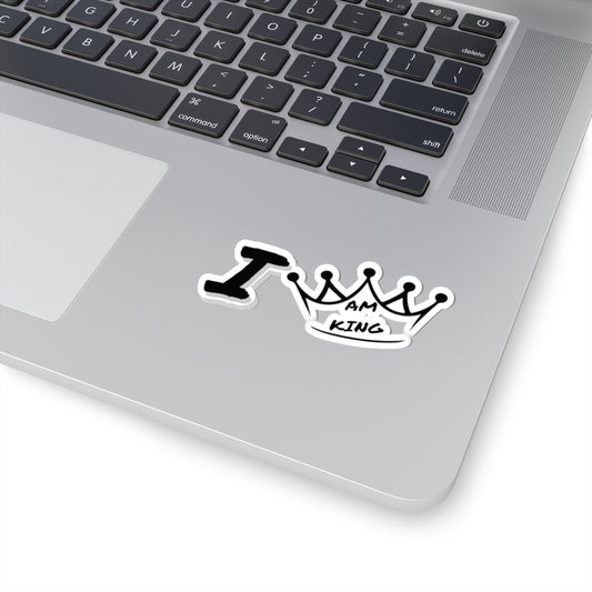 I Am King Crown Sticker — Black & White Laptop Decal