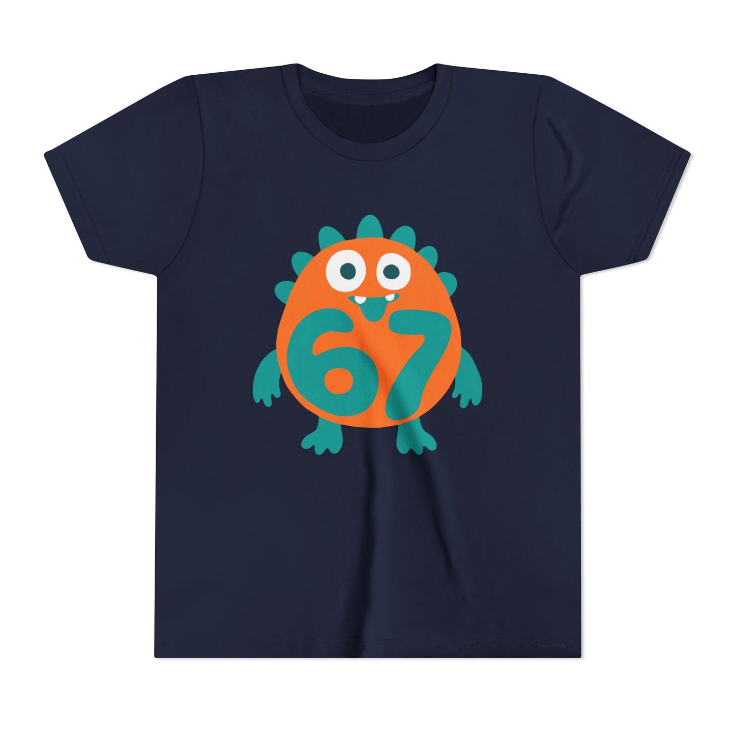 Kids 67 Monster Birthday Tee - Cute Orange & Teal Dino Shirt for Age 67 Celebration