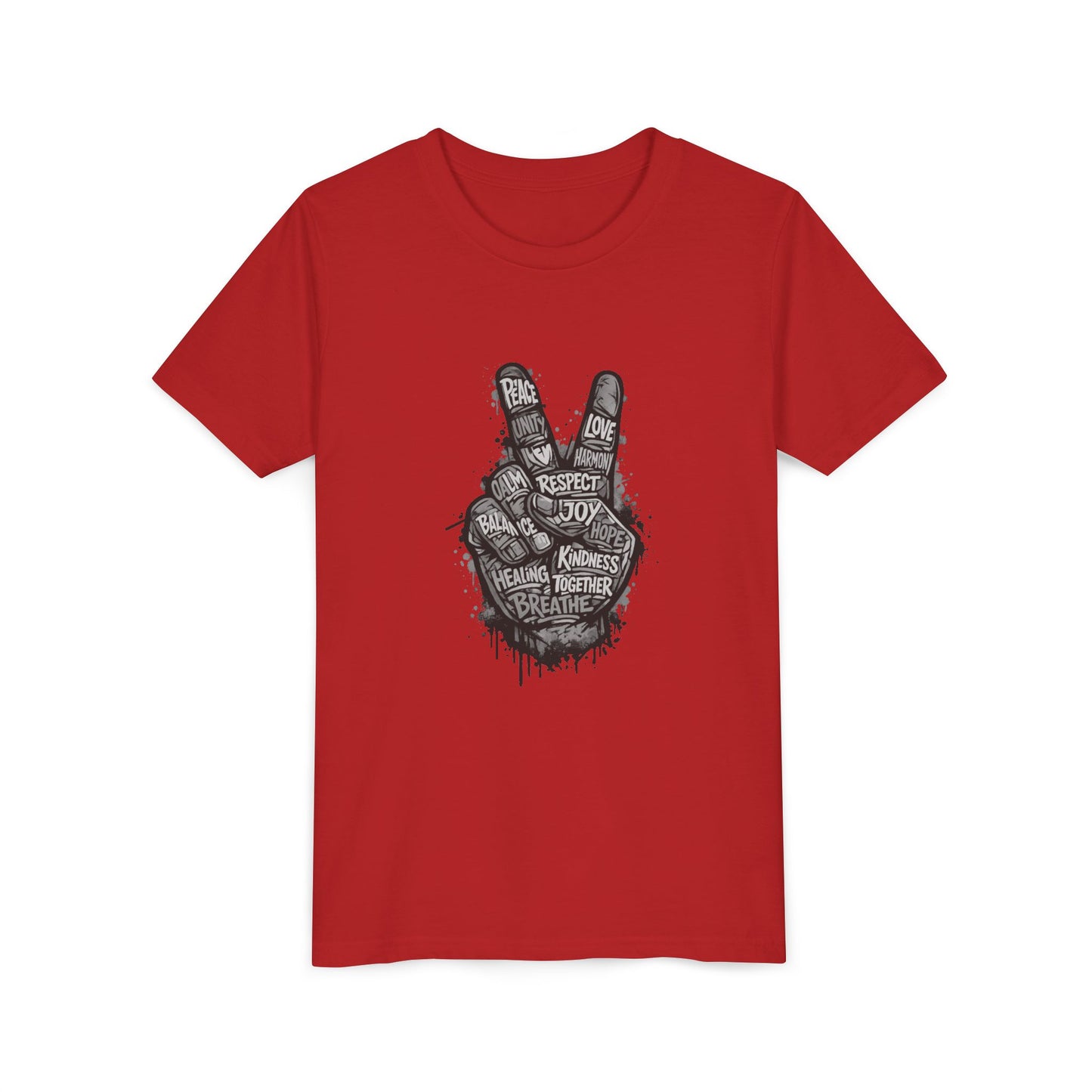 Youth Peace Sign Tee – Handwritten Words of Love & Respect Graphic