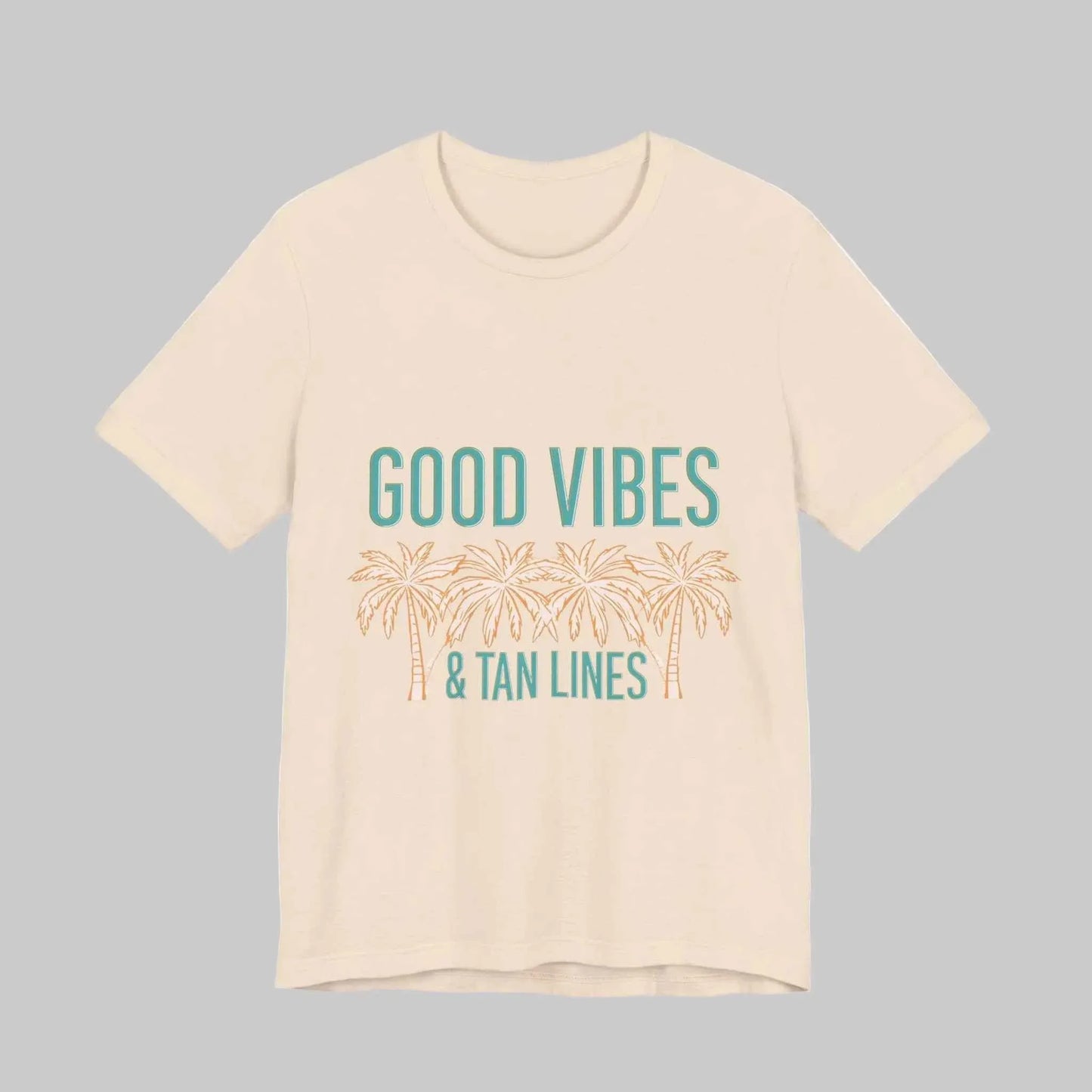 Good Vibes & Palm Lines tan graphic tee product shot — Leela's Ink
