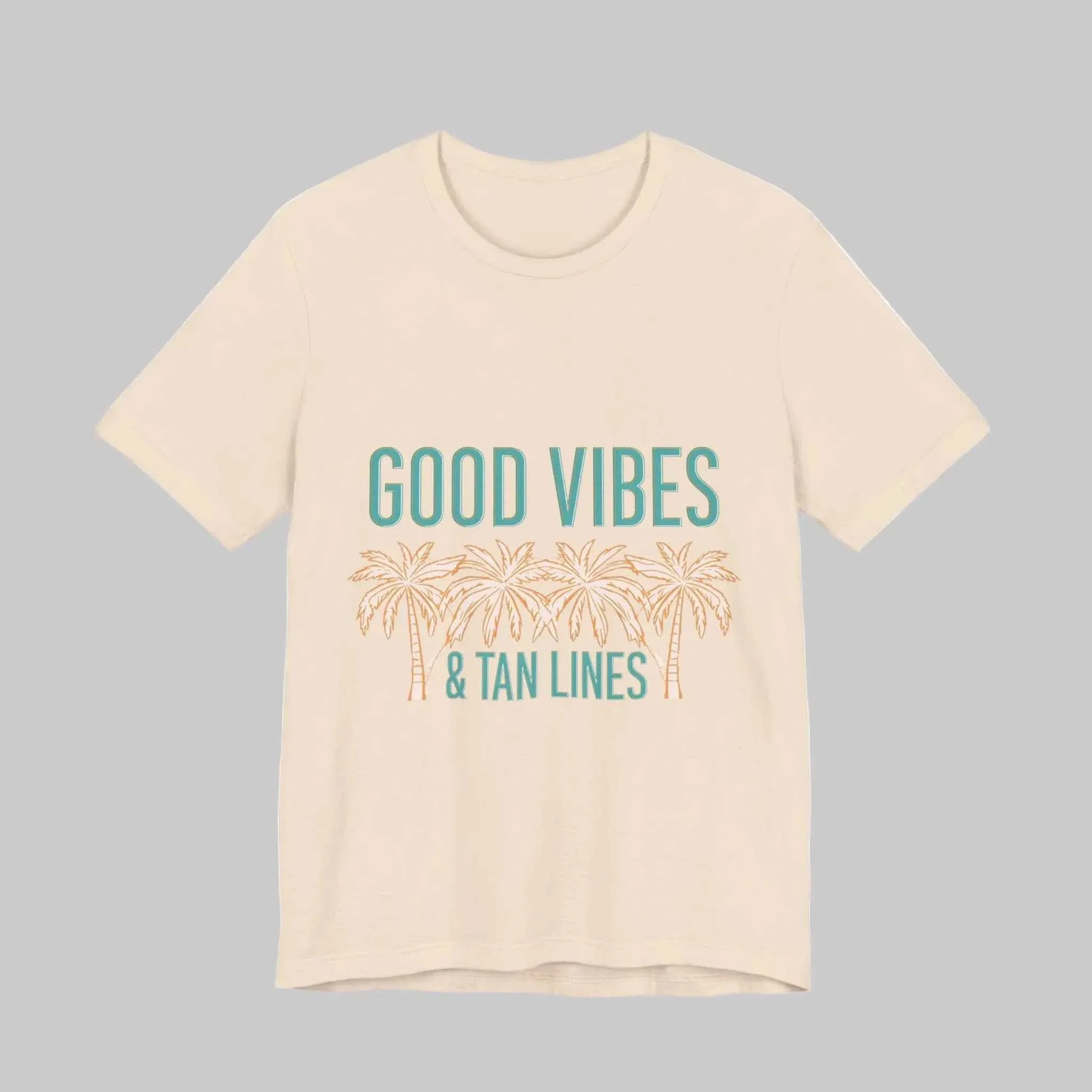 Good Vibes & Palm Lines tan graphic tee product shot — Leela's Ink
