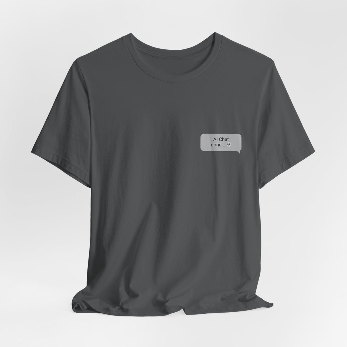 Am I Overthinking graphic tee flat lay in asphalt gray with left chest chat bubble front view
